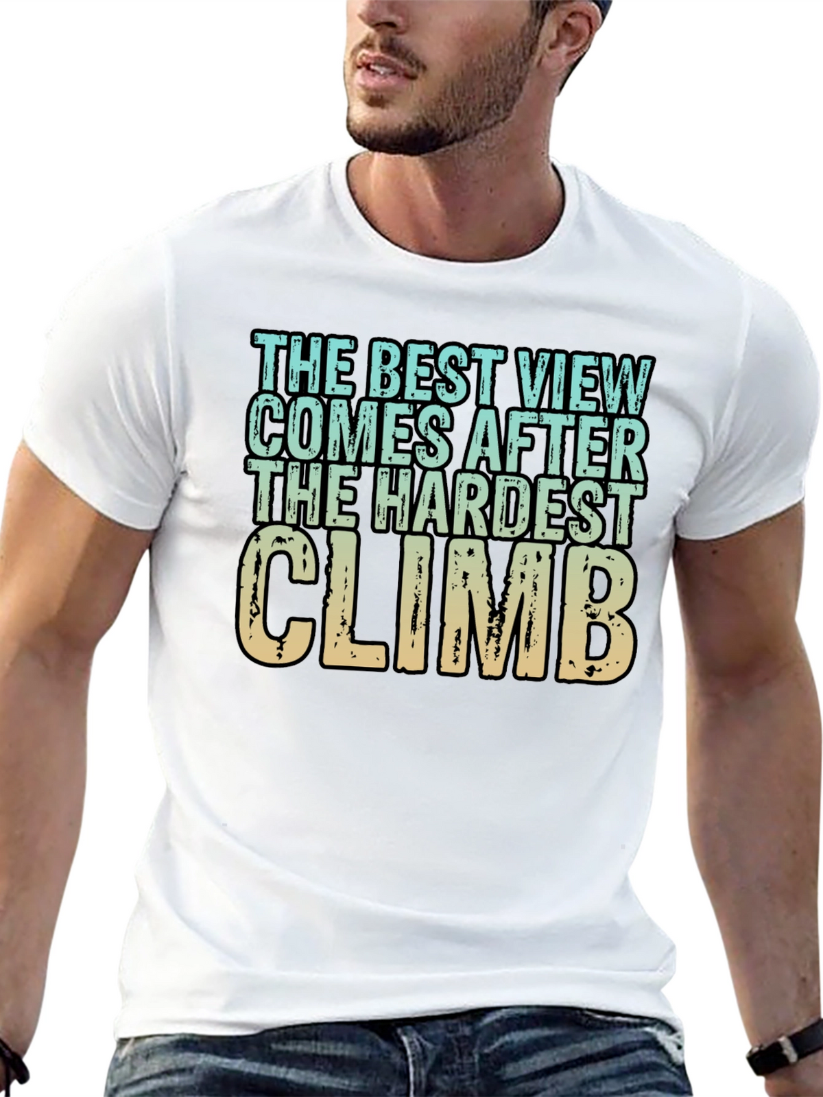 Inspirational Climbing T-Shirt - Hardest Climb Best View