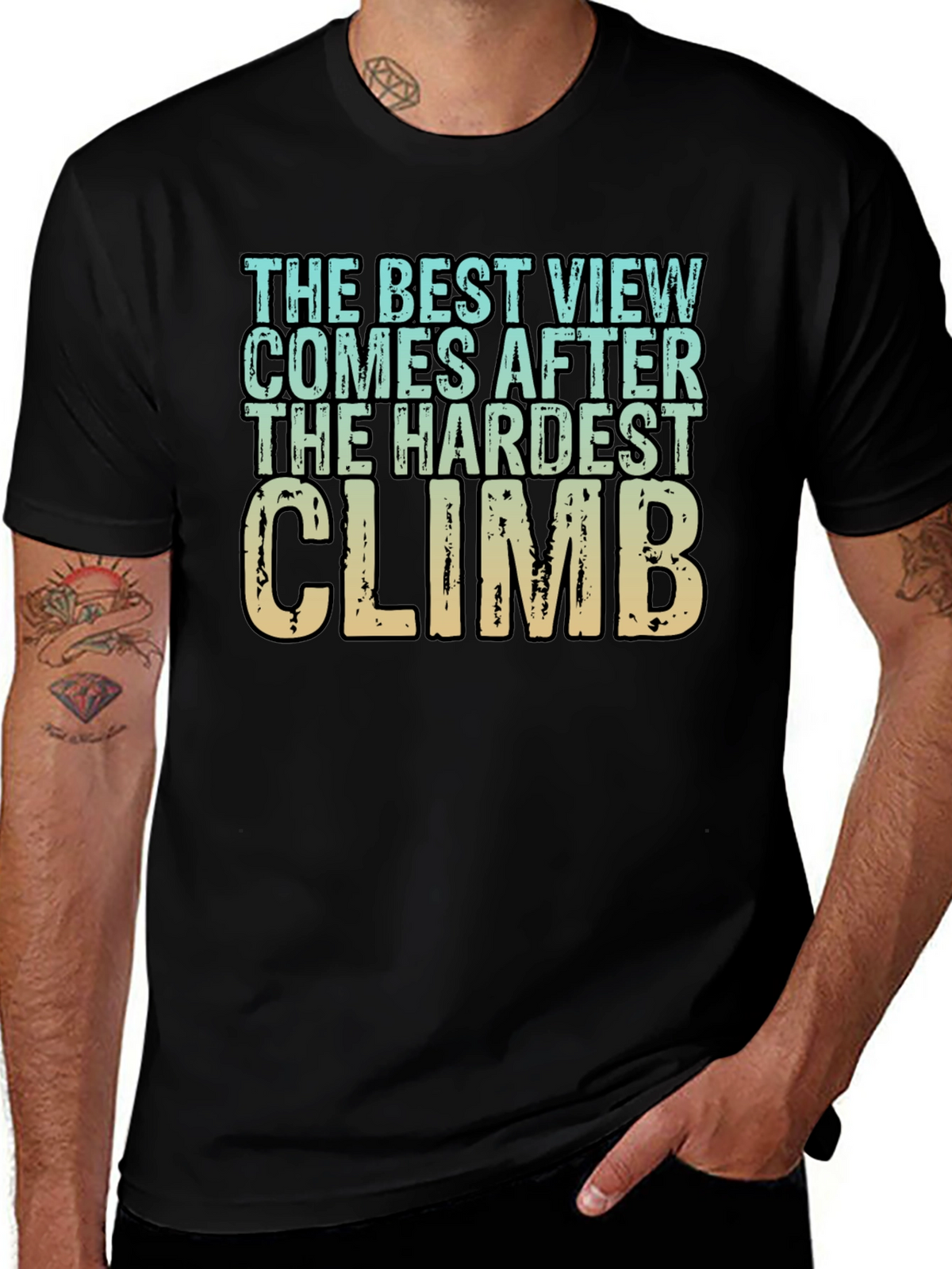 Inspirational Climbing T-Shirt - Hardest Climb Best View