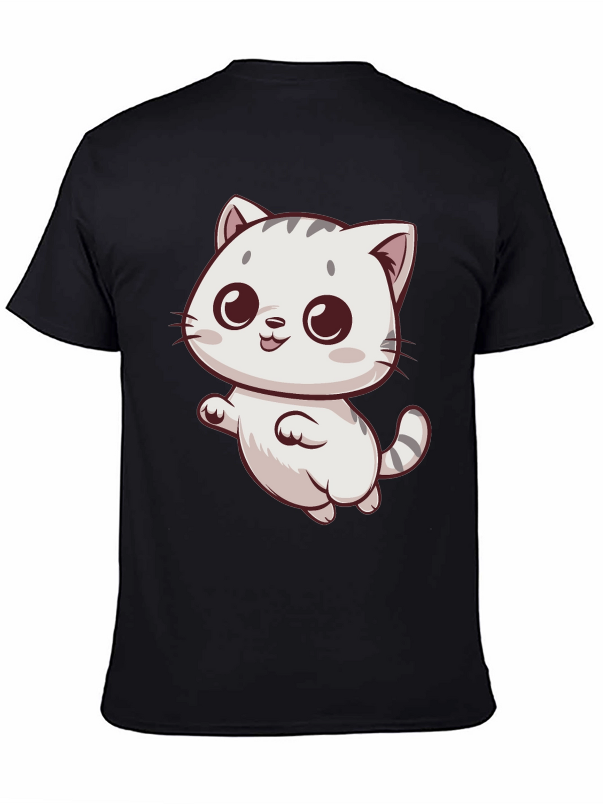 Cute Cartoon Cat Graphic Tee - Black