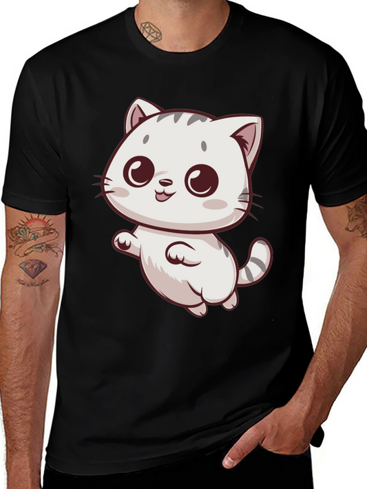 Cute Cartoon Cat Graphic Tee - Black