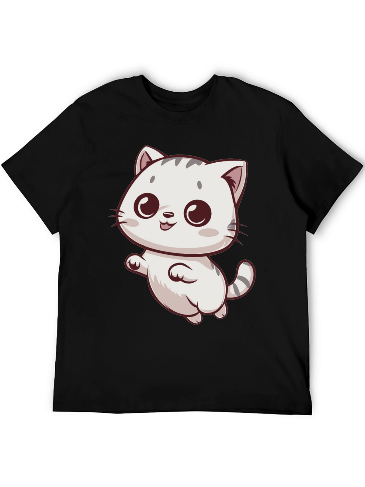 Cute Cartoon Cat Graphic Tee - Black