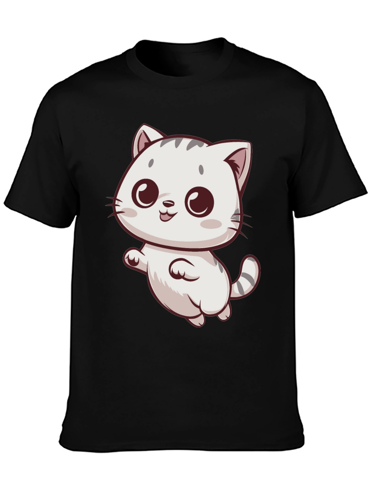 Cute Cartoon Cat Graphic Tee - Black