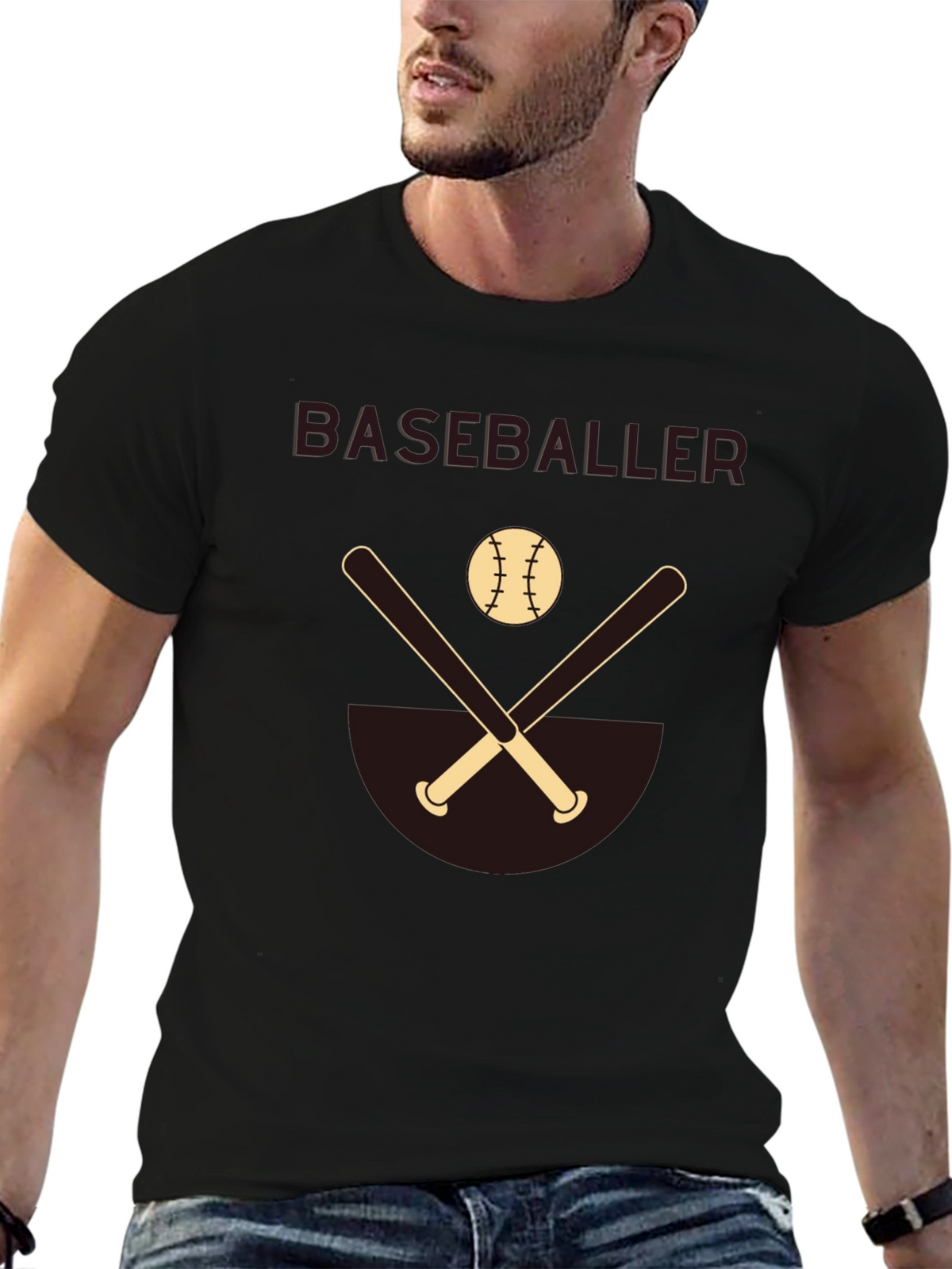 Baseballer Graphic Tee - Black Casual Shirt