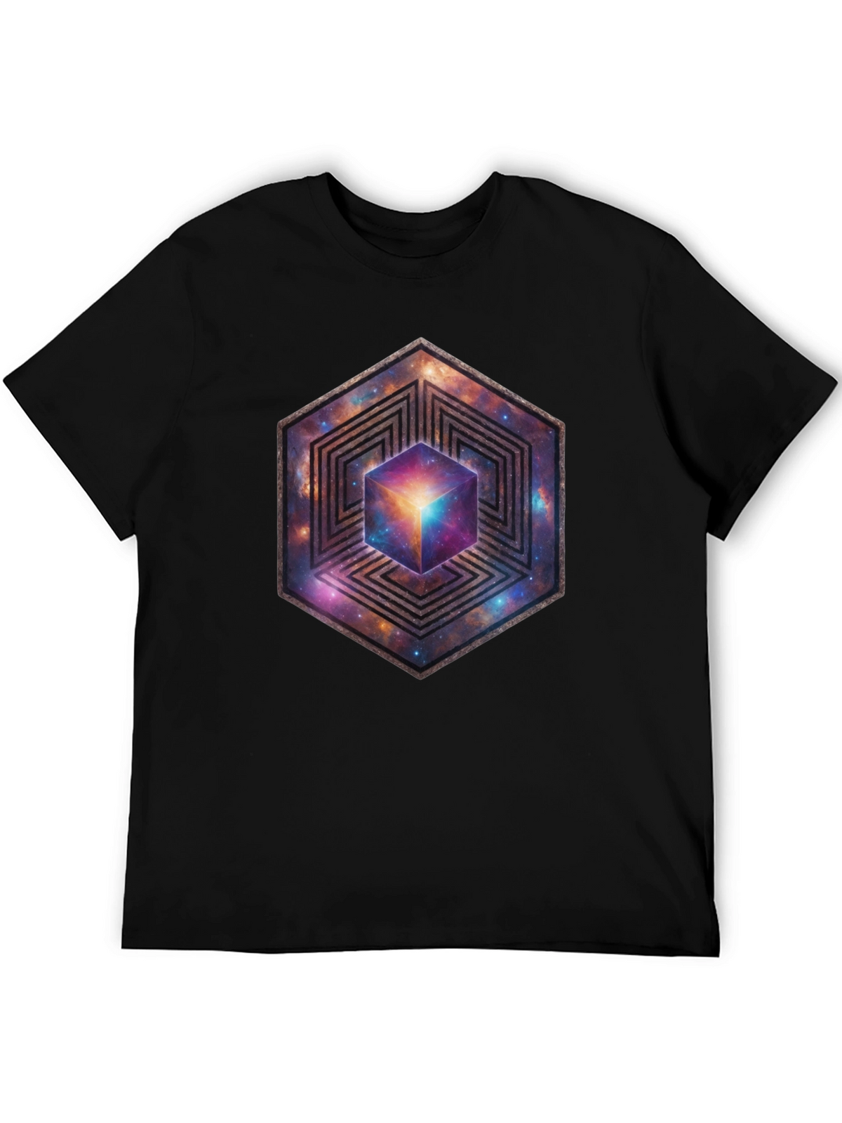 Hexagon Galaxy Cube Graphic T-Shirt