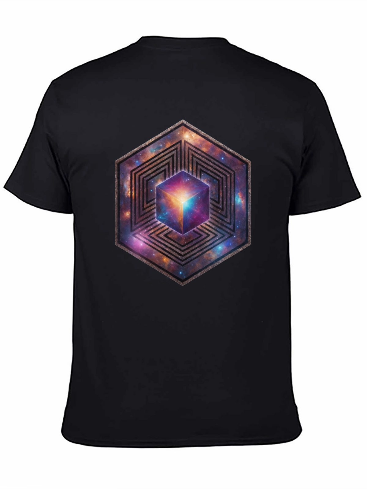 Hexagon Galaxy Cube Graphic T-Shirt