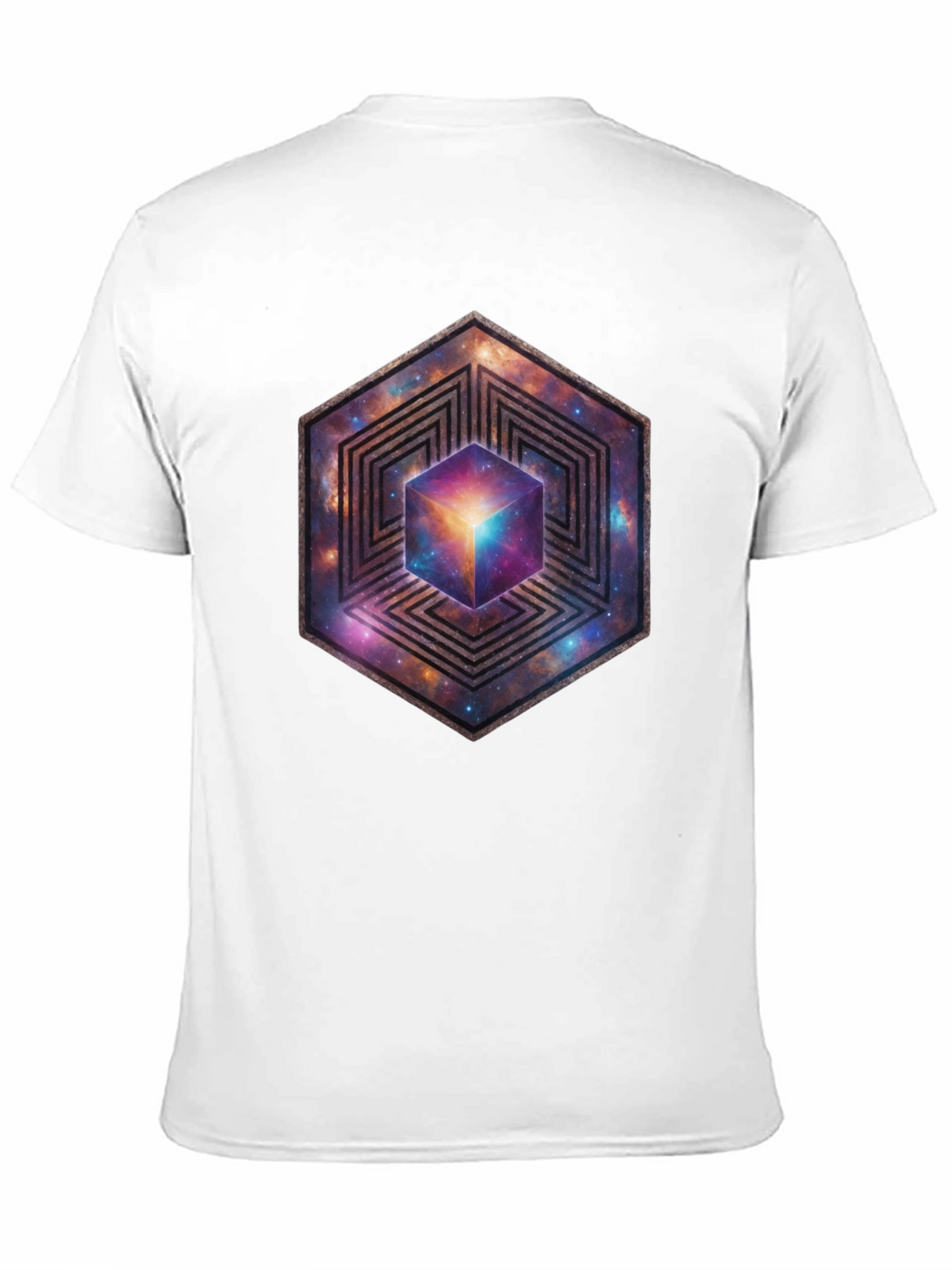 Hexagon Galaxy Cube Graphic T-Shirt