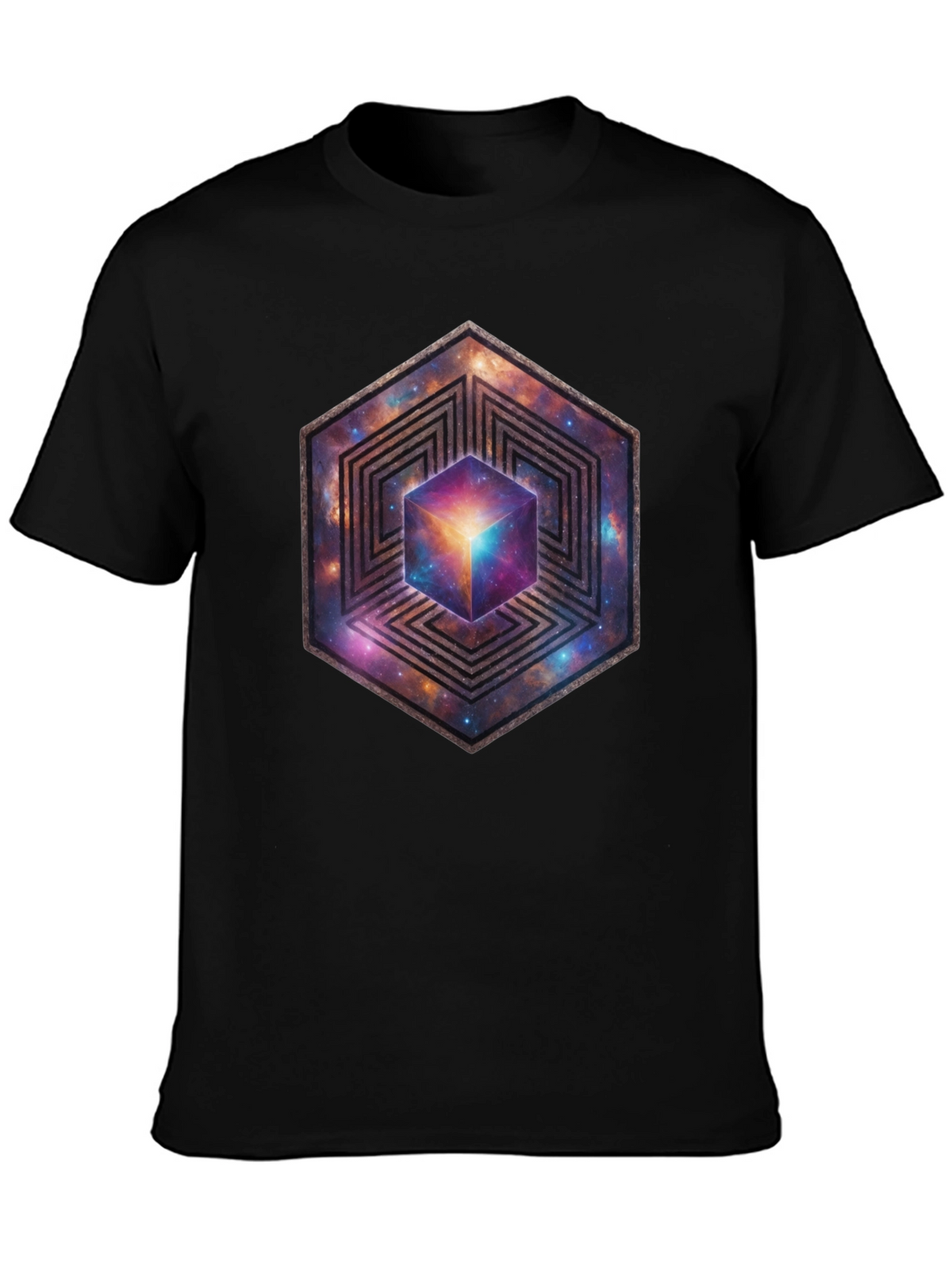 Hexagon Galaxy Cube Graphic T-Shirt