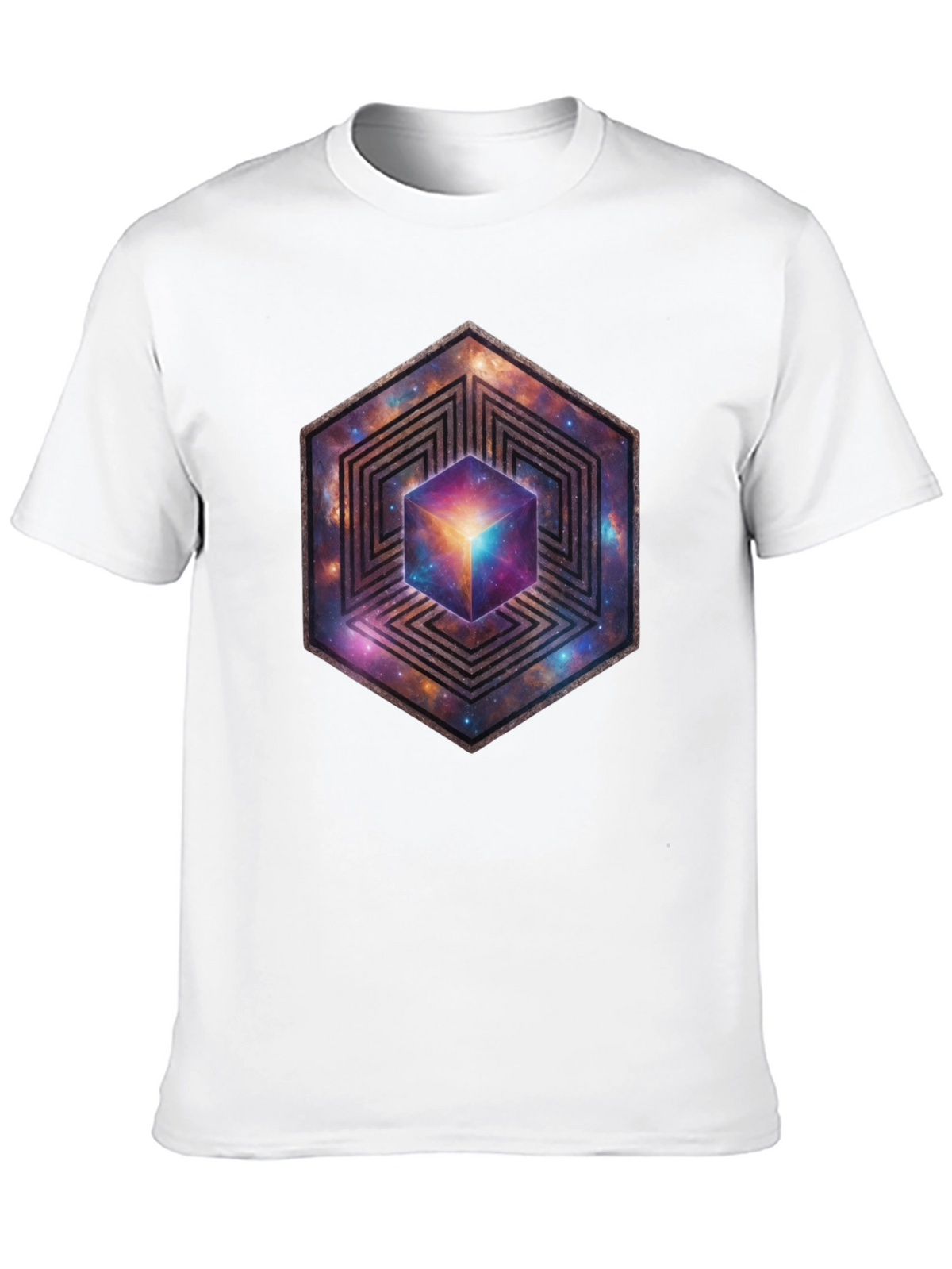 Hexagon Galaxy Cube Graphic T-Shirt
