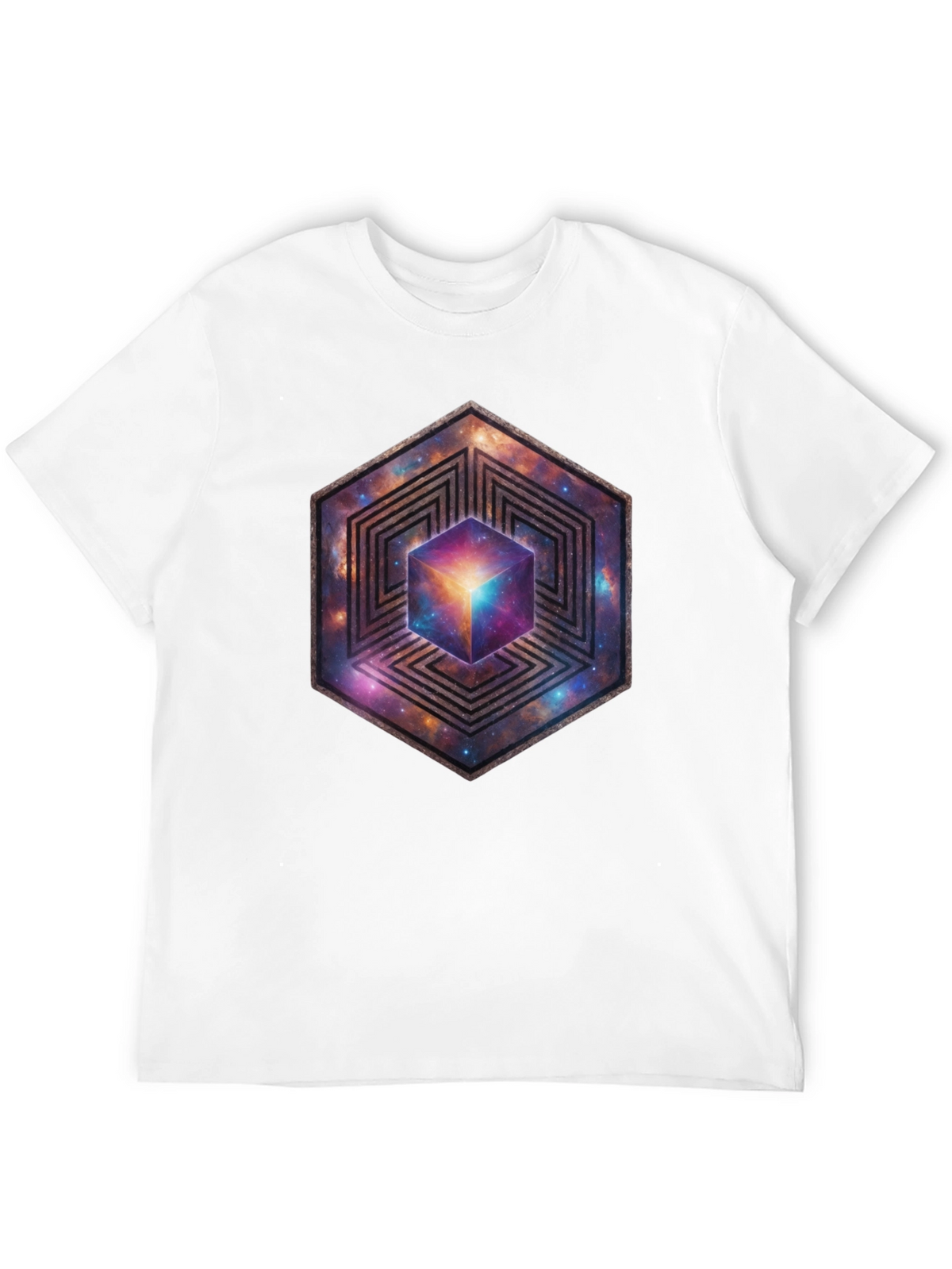 Hexagon Galaxy Cube Graphic T-Shirt