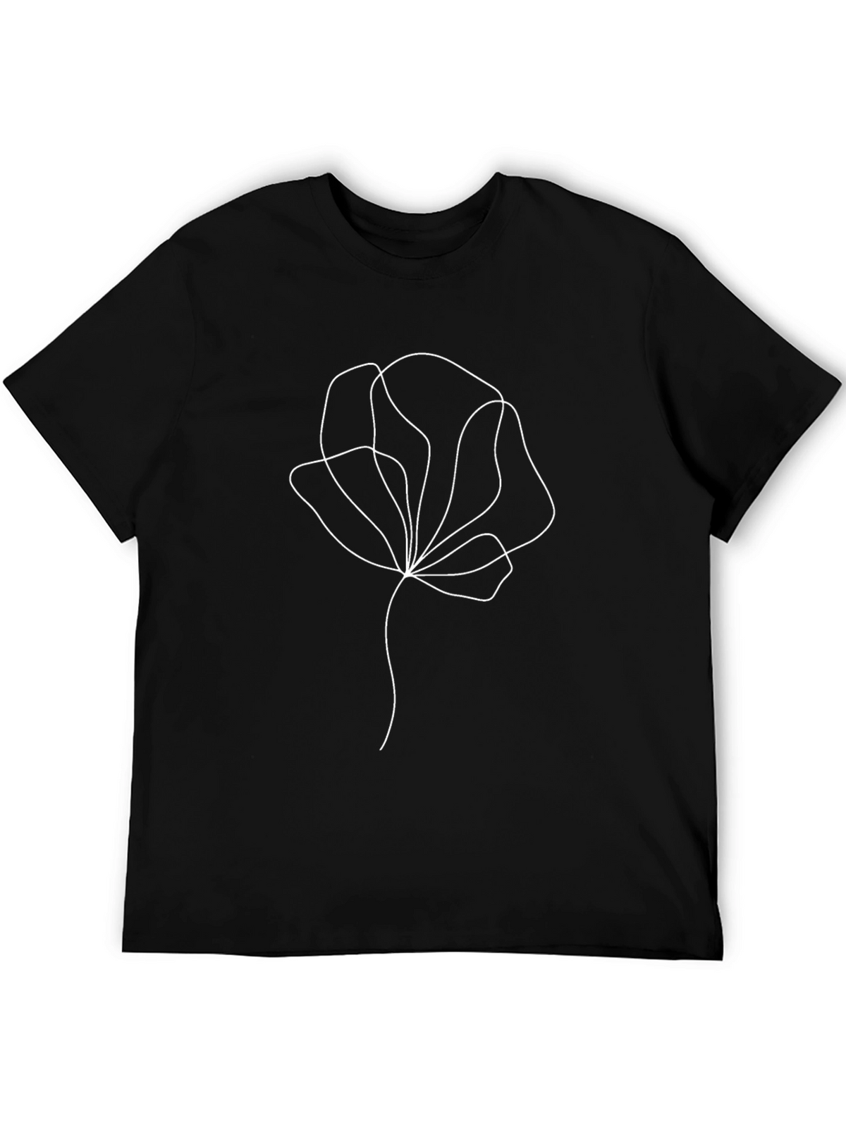 Minimalist Flower Line Art Black T-Shirt