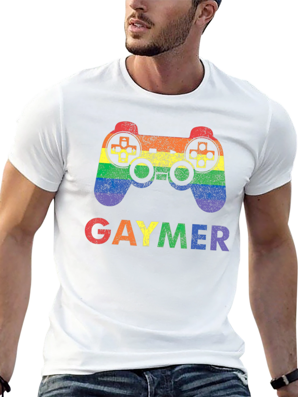 Gaymer Pride Rainbow Gaming Controller Graphic T-Shirt