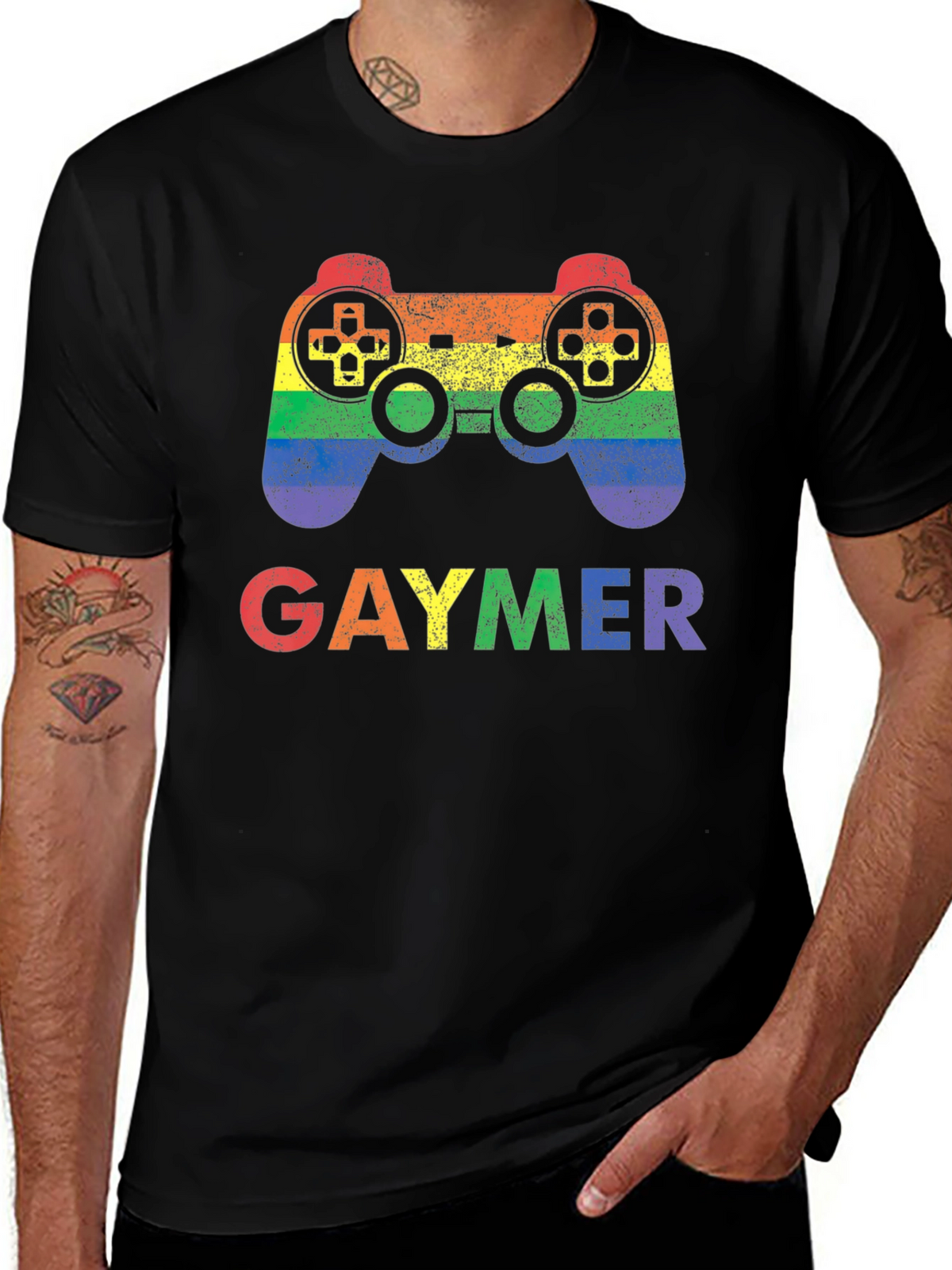 Gaymer Pride Rainbow Gaming Controller Graphic T-Shirt