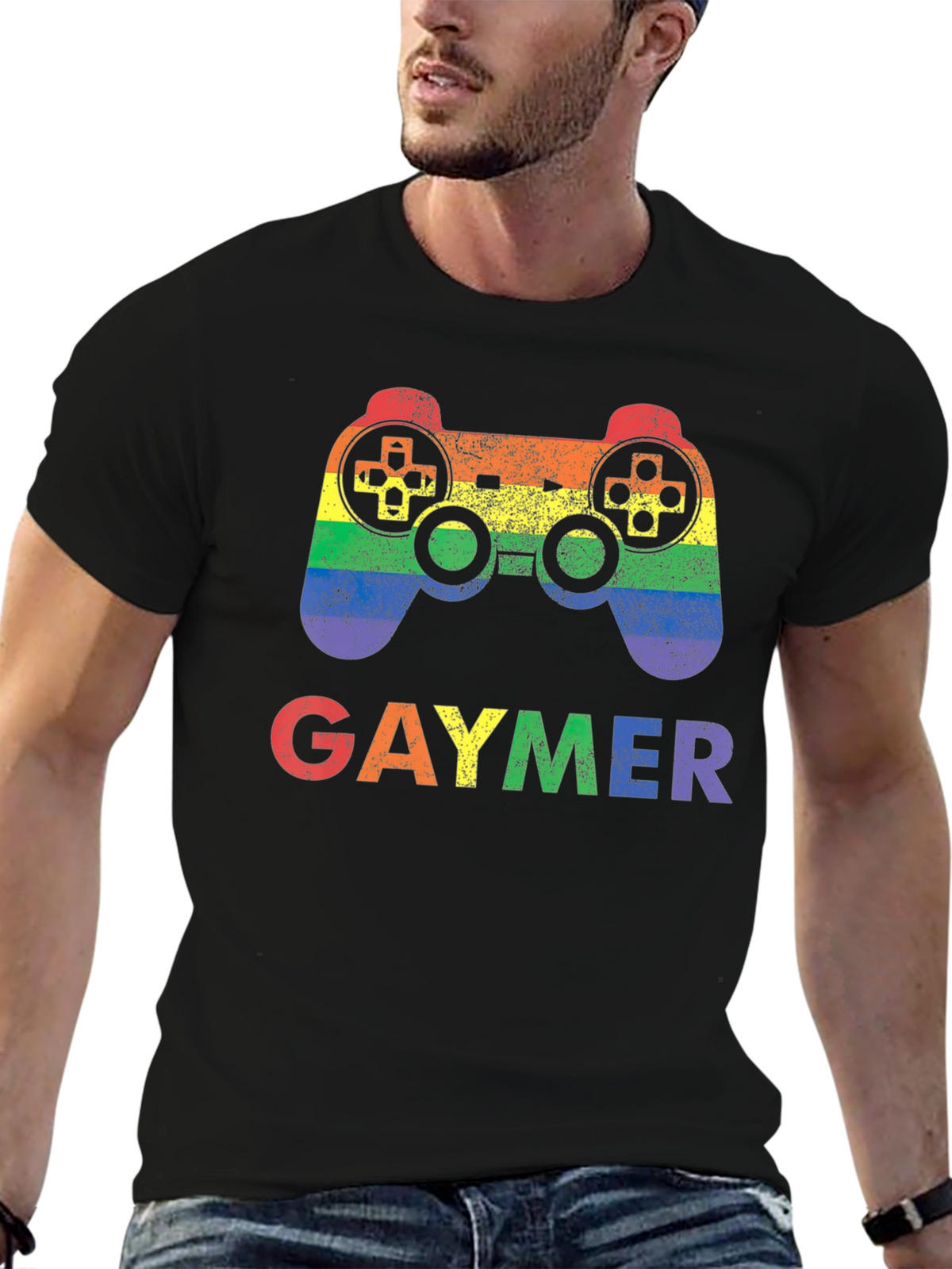 Gaymer Pride Rainbow Gaming Controller Graphic T-Shirt