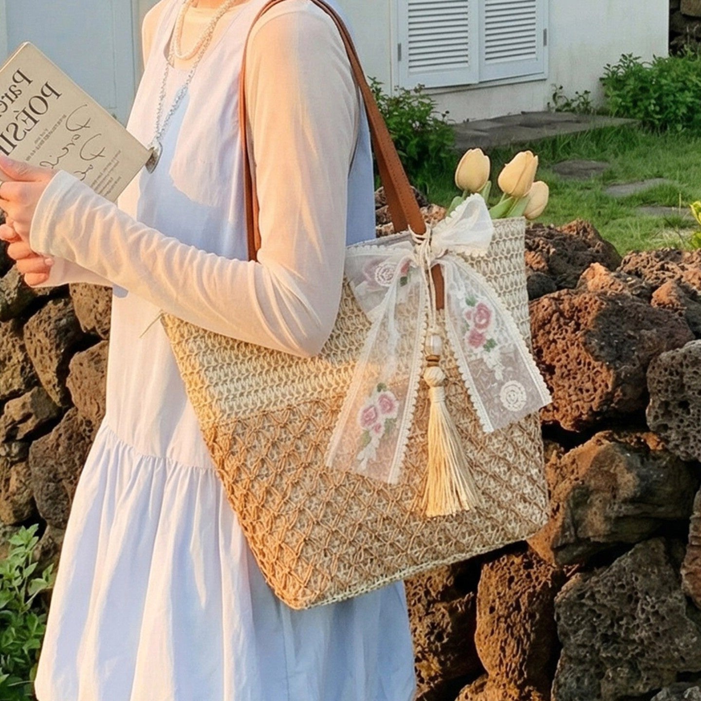 Stylish Summer Beach Straw Tote Bag – Large Capacity Woven Shoulder Bag