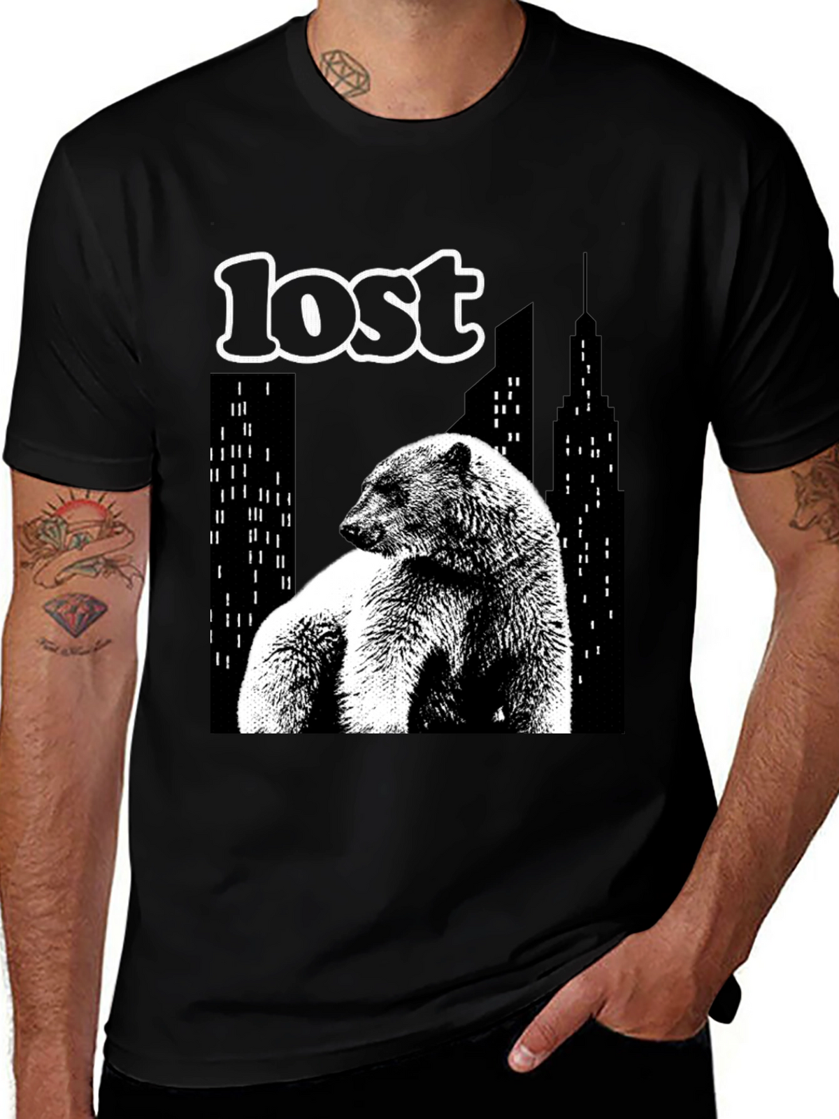 Lost Bear Graphic T-Shirt - Black