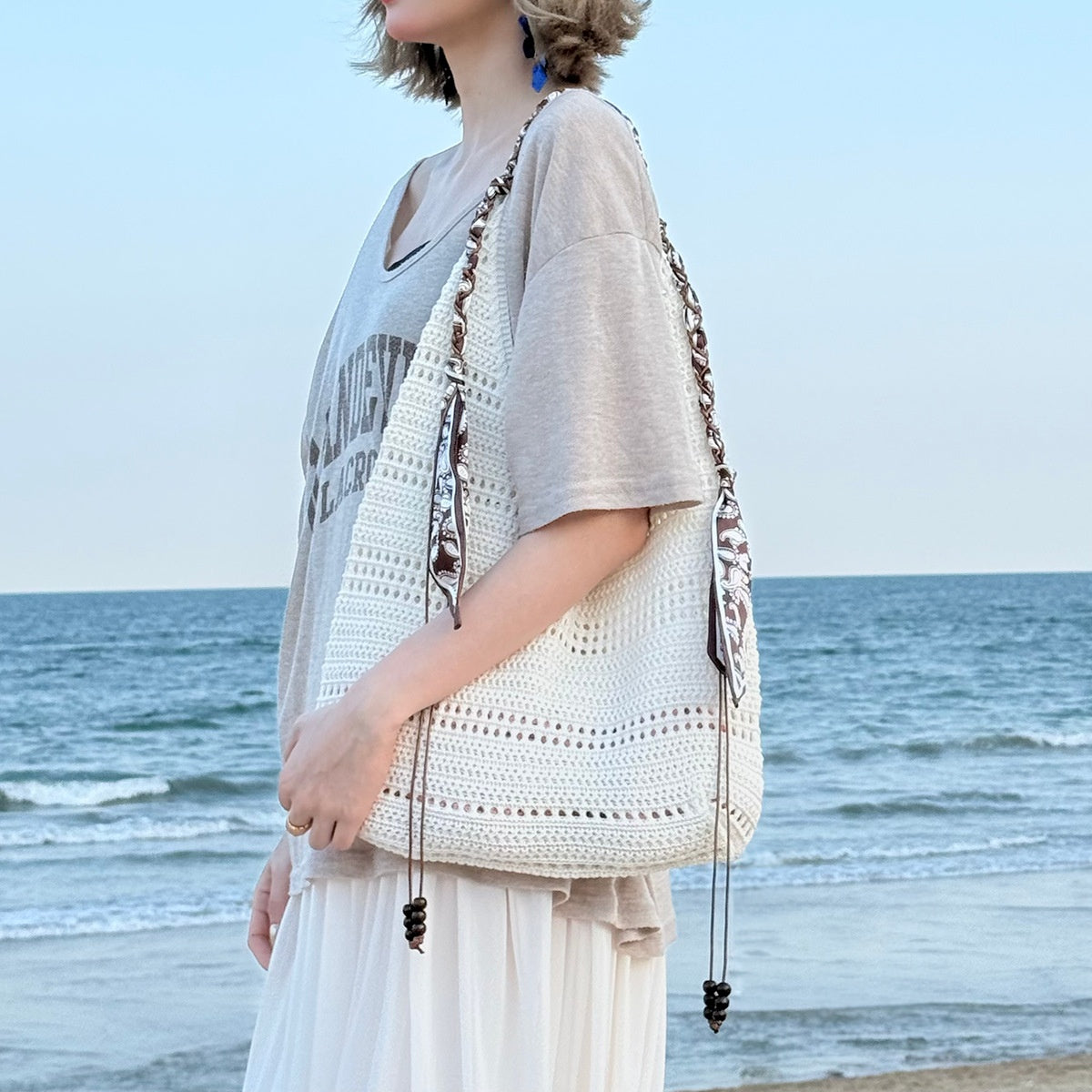 Bohemian Crochet Beach Tote - Summer Knitted Shoulder Bag