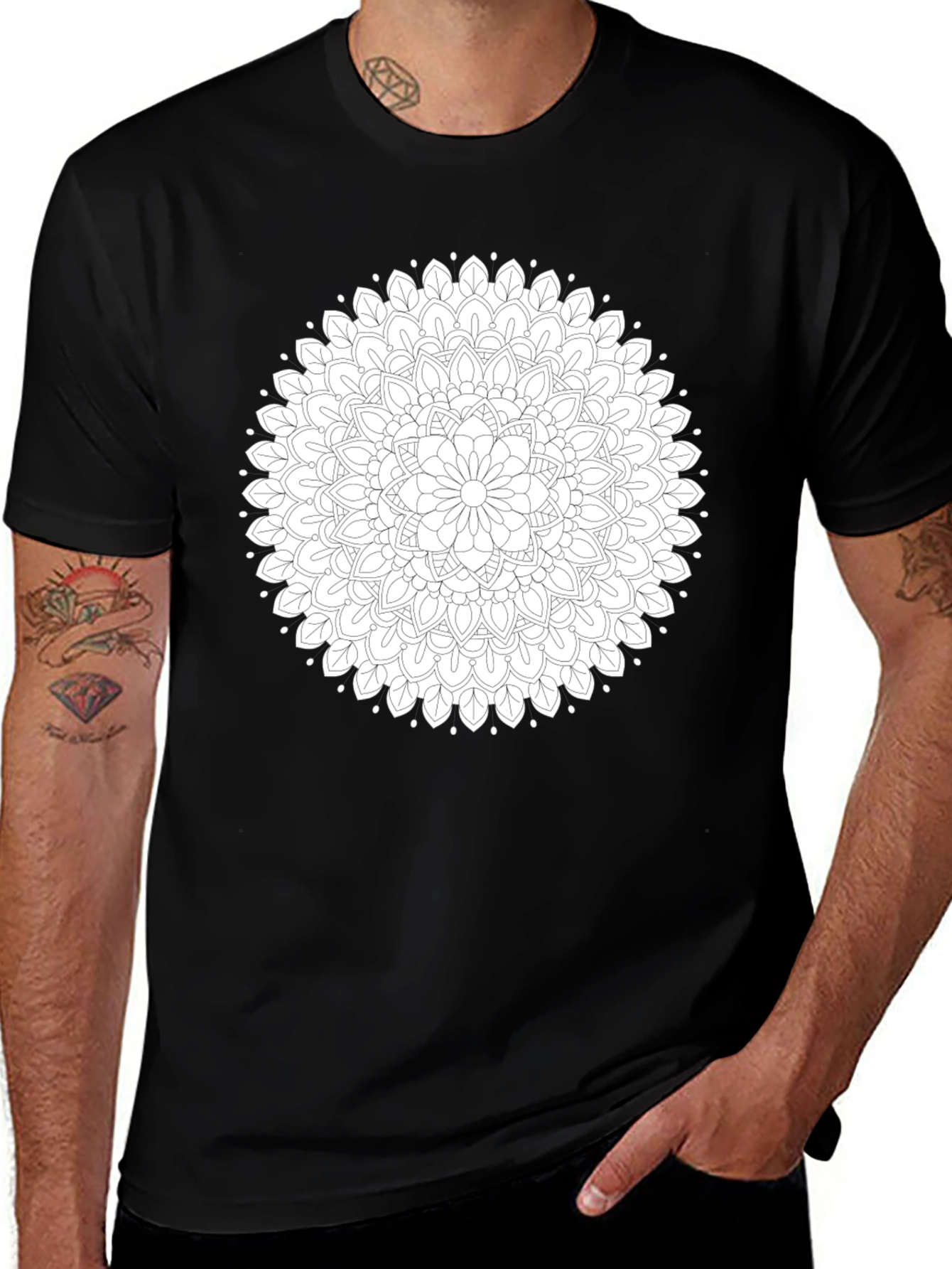 Black Mandala Graphic Tee - Stylish Cotton Blend