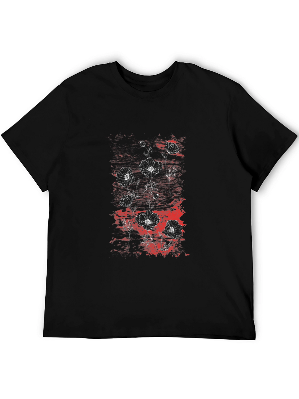 Floral Graphic Print Mens Black T-Shirt
