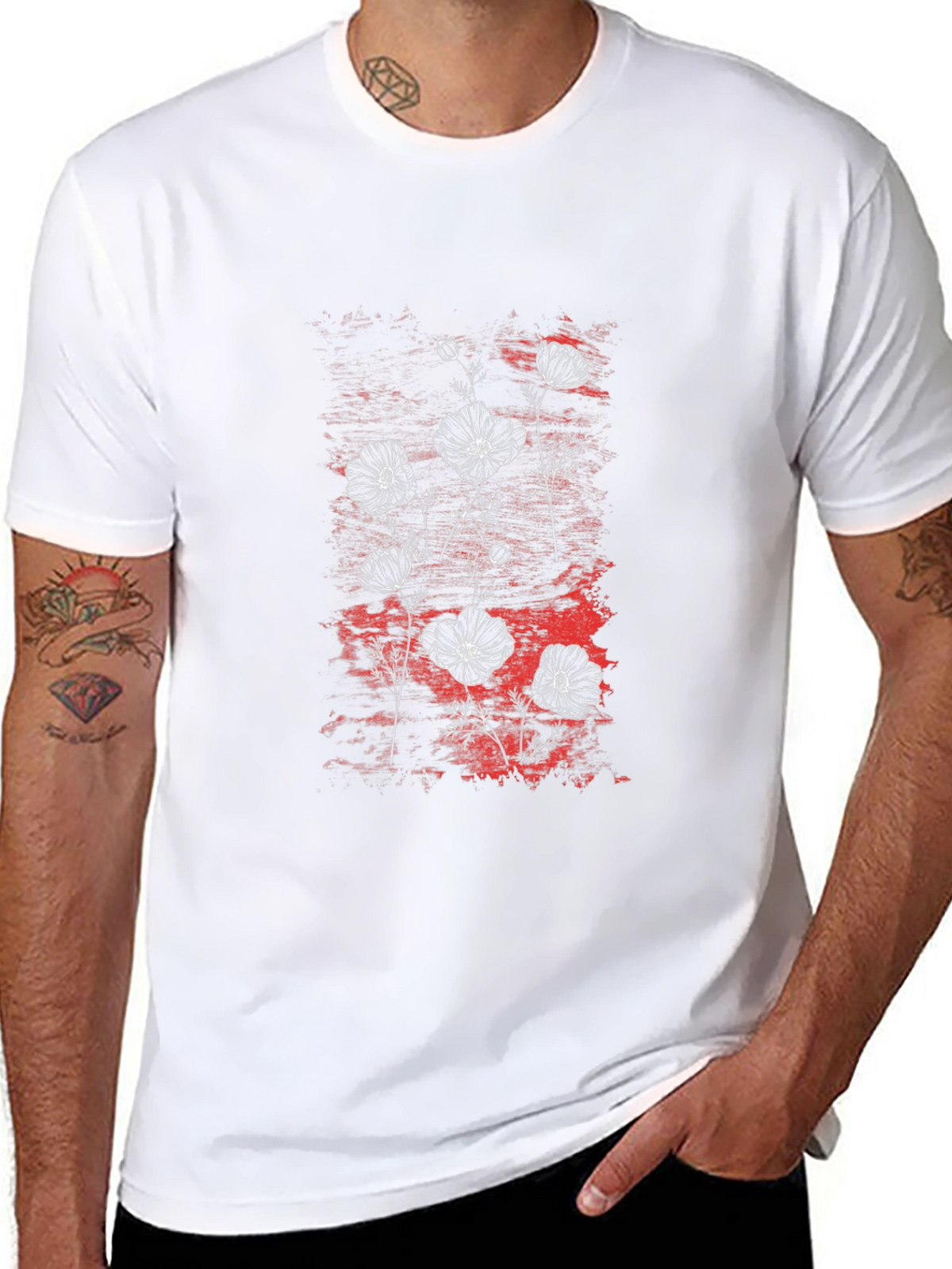 Floral Graphic Print Mens Black T-Shirt