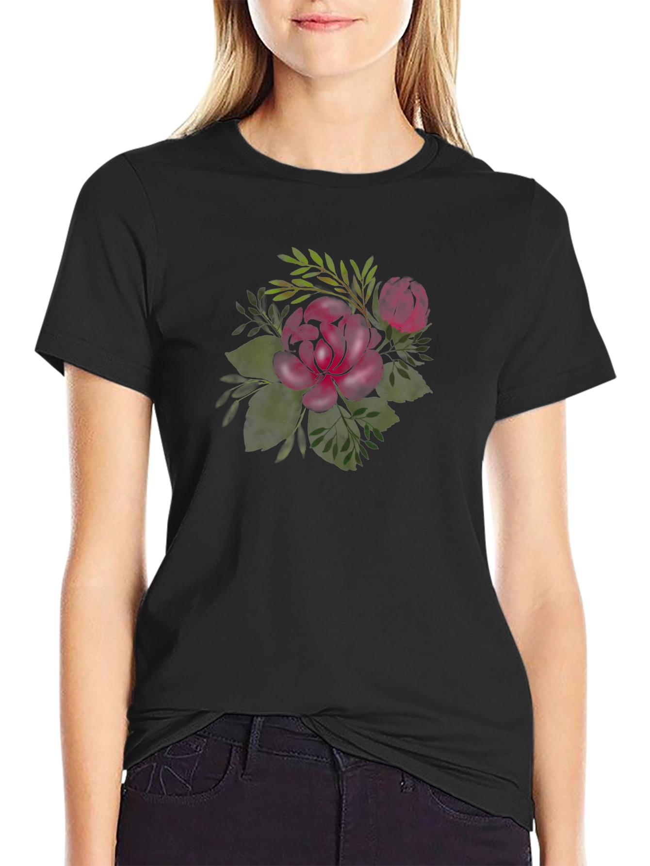 Burgundy Rose T-Shirt - Floral Graphic Tee