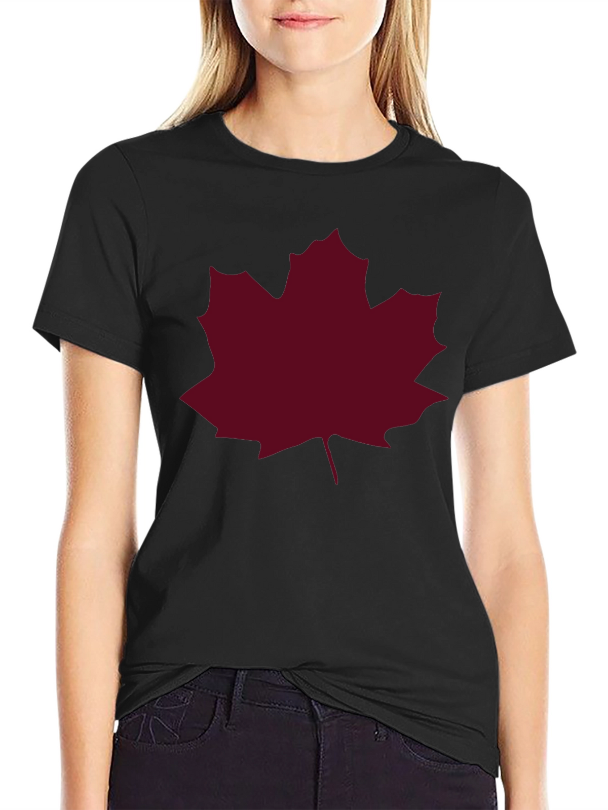 Maple Leaf Graphic Tee - Black Casual T-Shirt