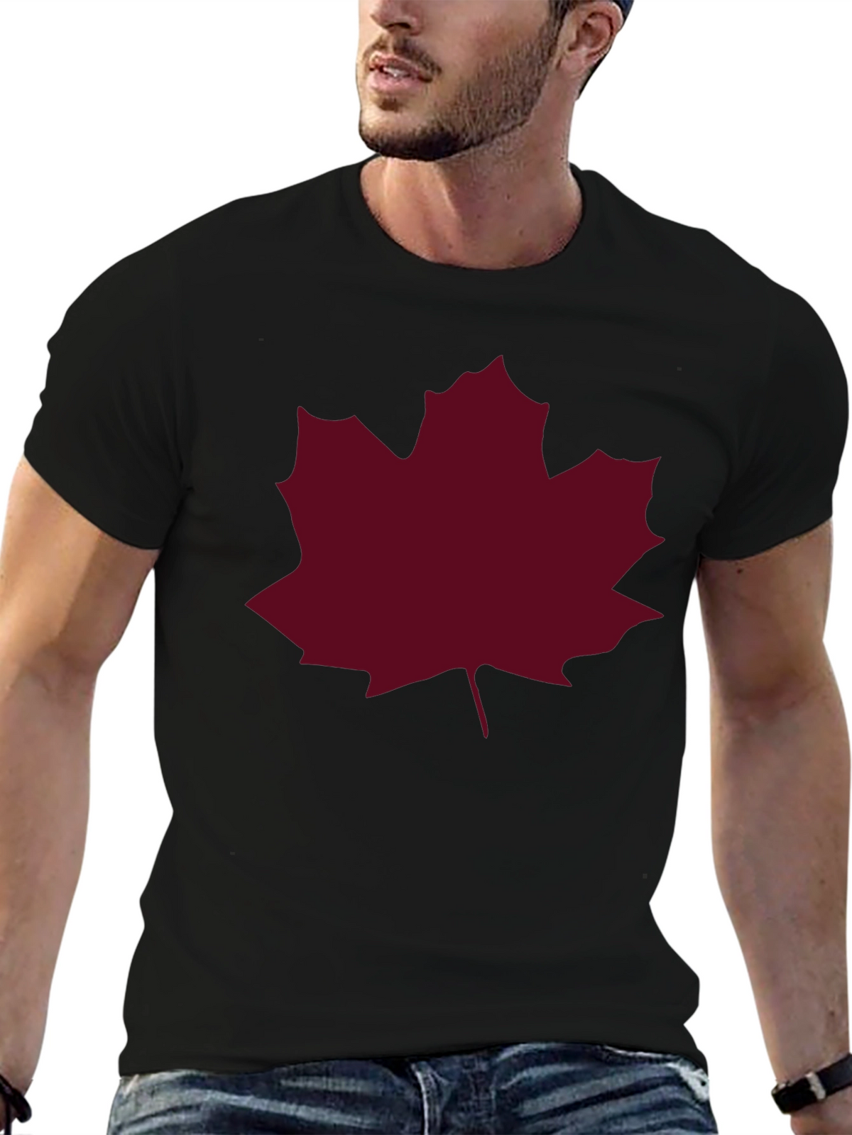 Maple Leaf Graphic Tee - Black Casual T-Shirt
