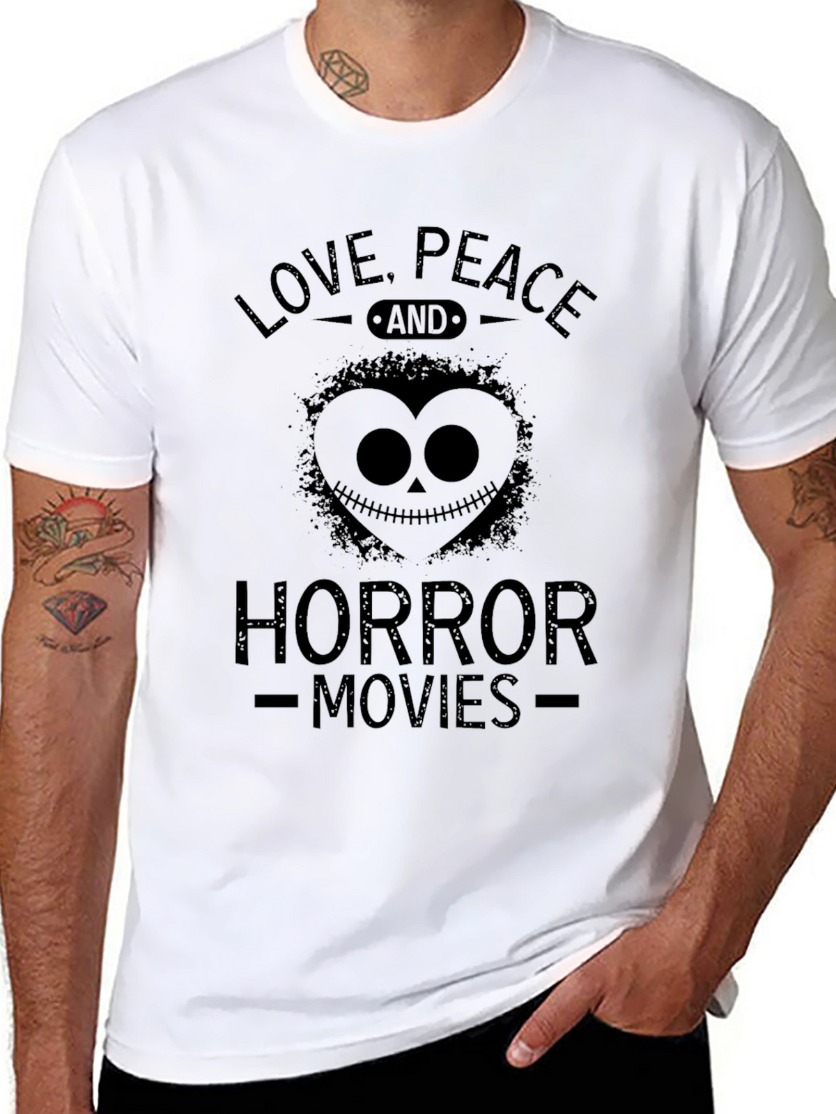 Love Peace Horror Movies Black Graphic T-Shirt