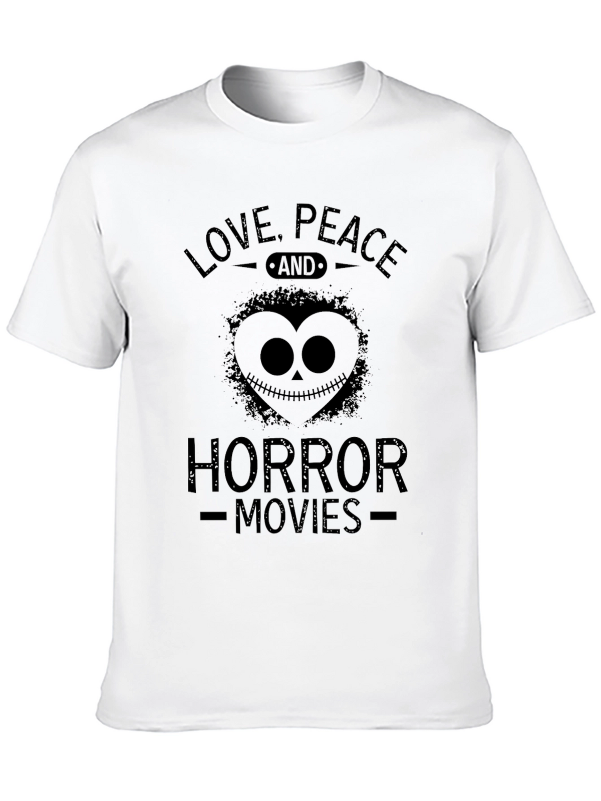 Love Peace Horror Movies Black Graphic T-Shirt