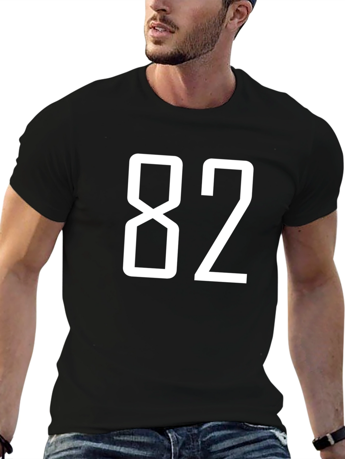 Number 82 Graphic Black T-Shirt