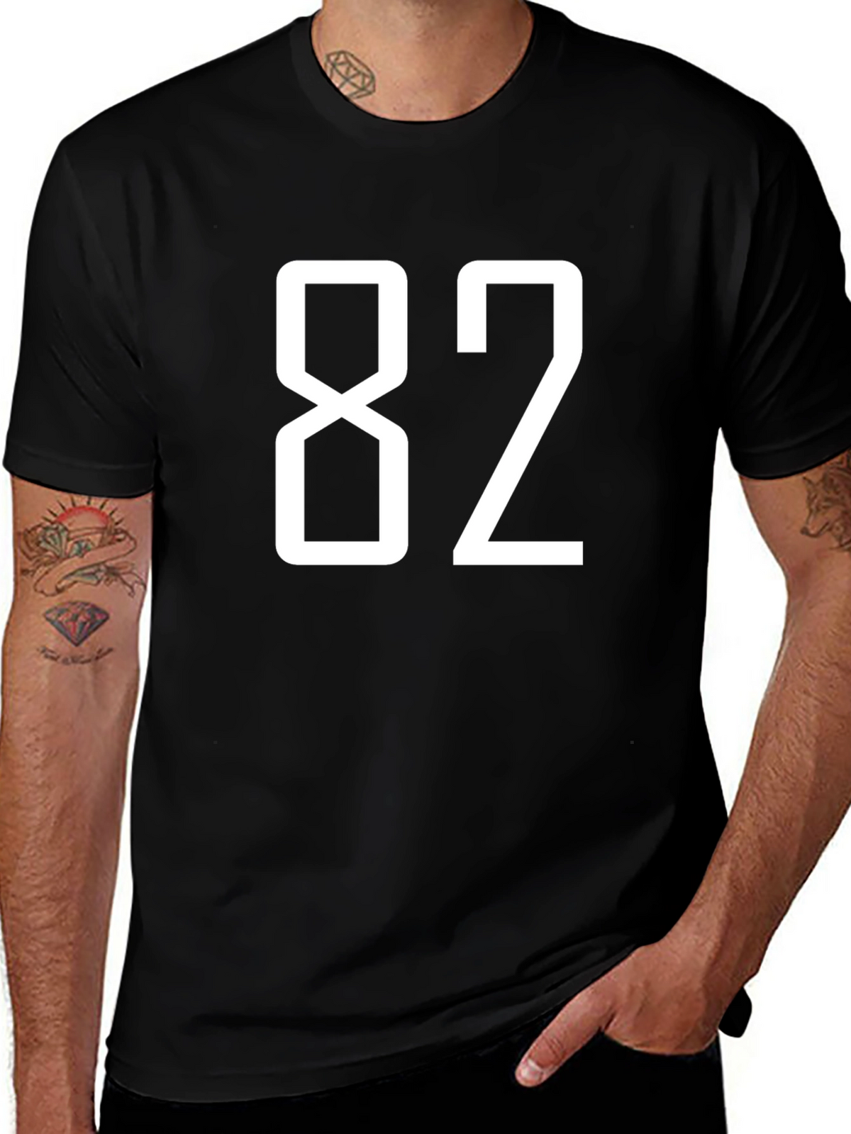 Number 82 Graphic Black T-Shirt