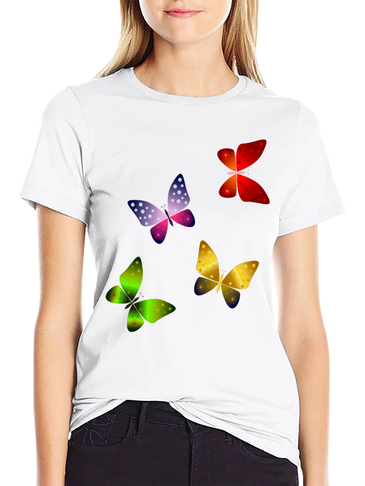 Butterfly Print Black T-Shirt