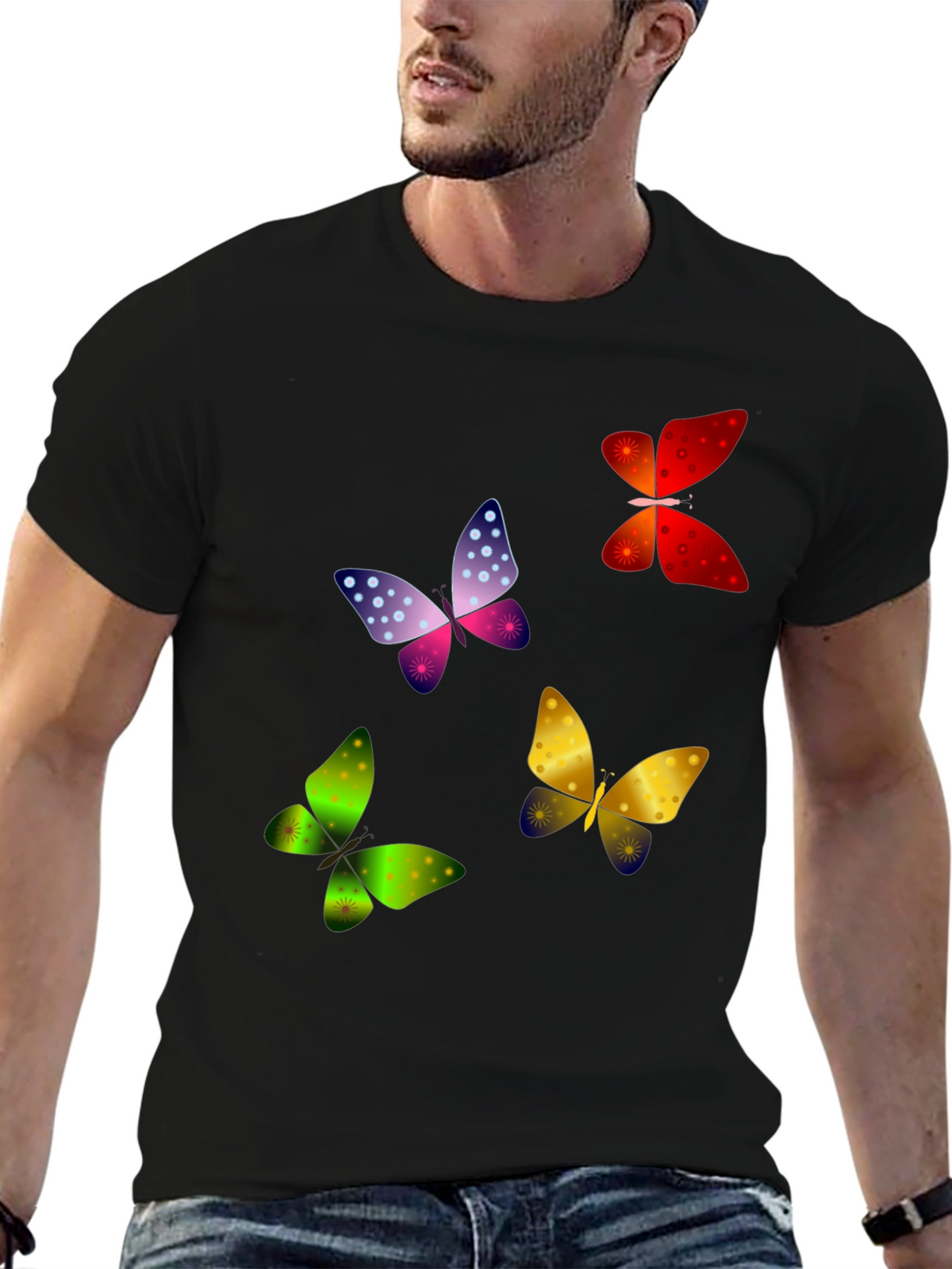 Butterfly Print Black T-Shirt