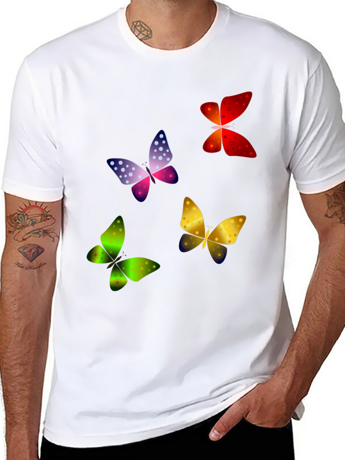 Butterfly Print Black T-Shirt