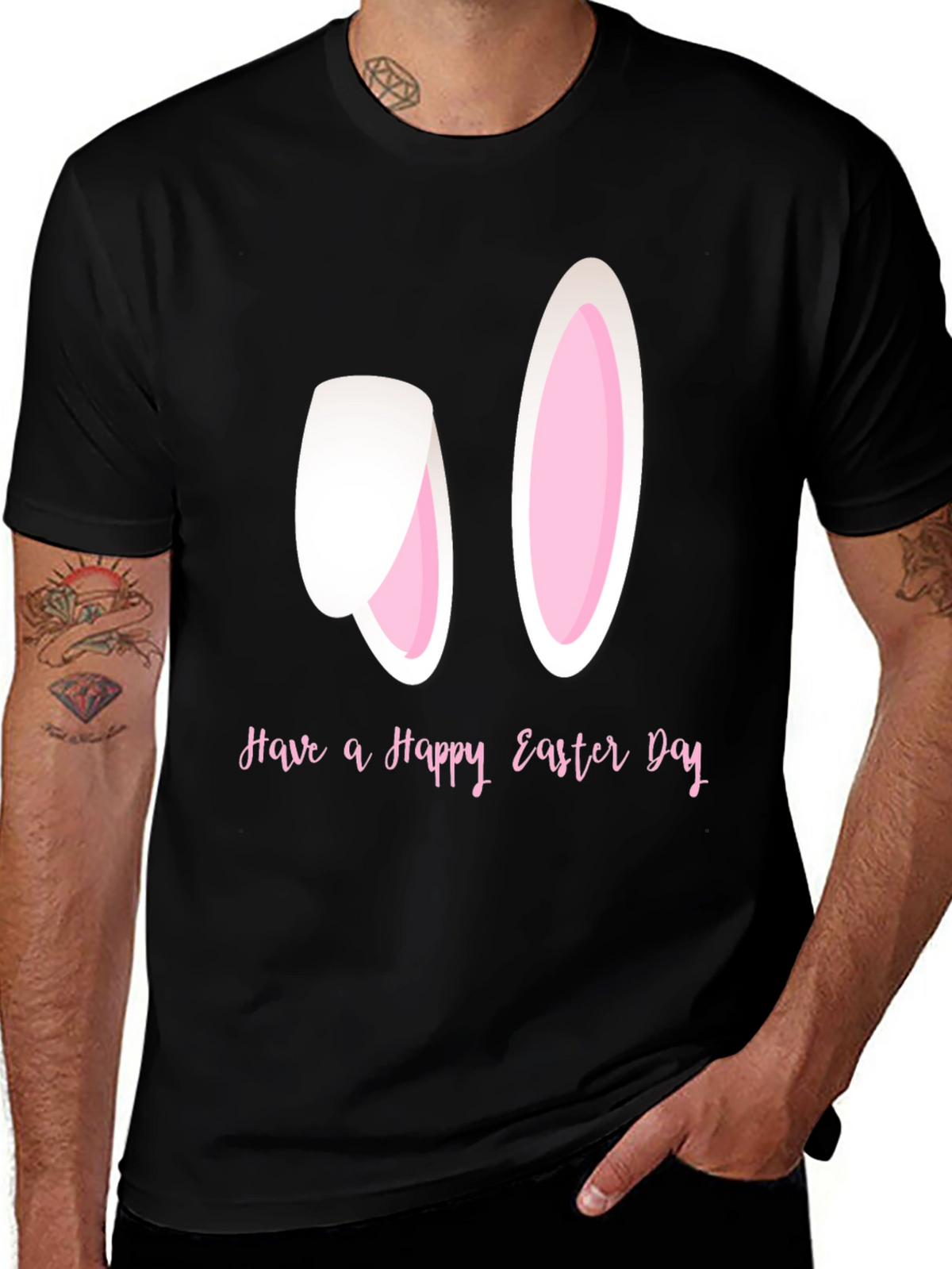 Happy Easter Bunny Ears T-Shirt - Black