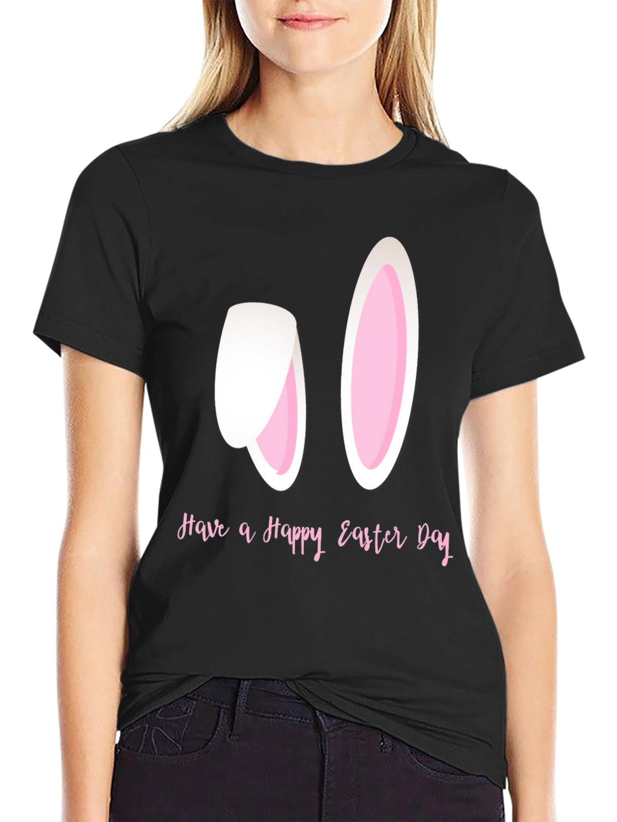 Happy Easter Bunny Ears T-Shirt - Black
