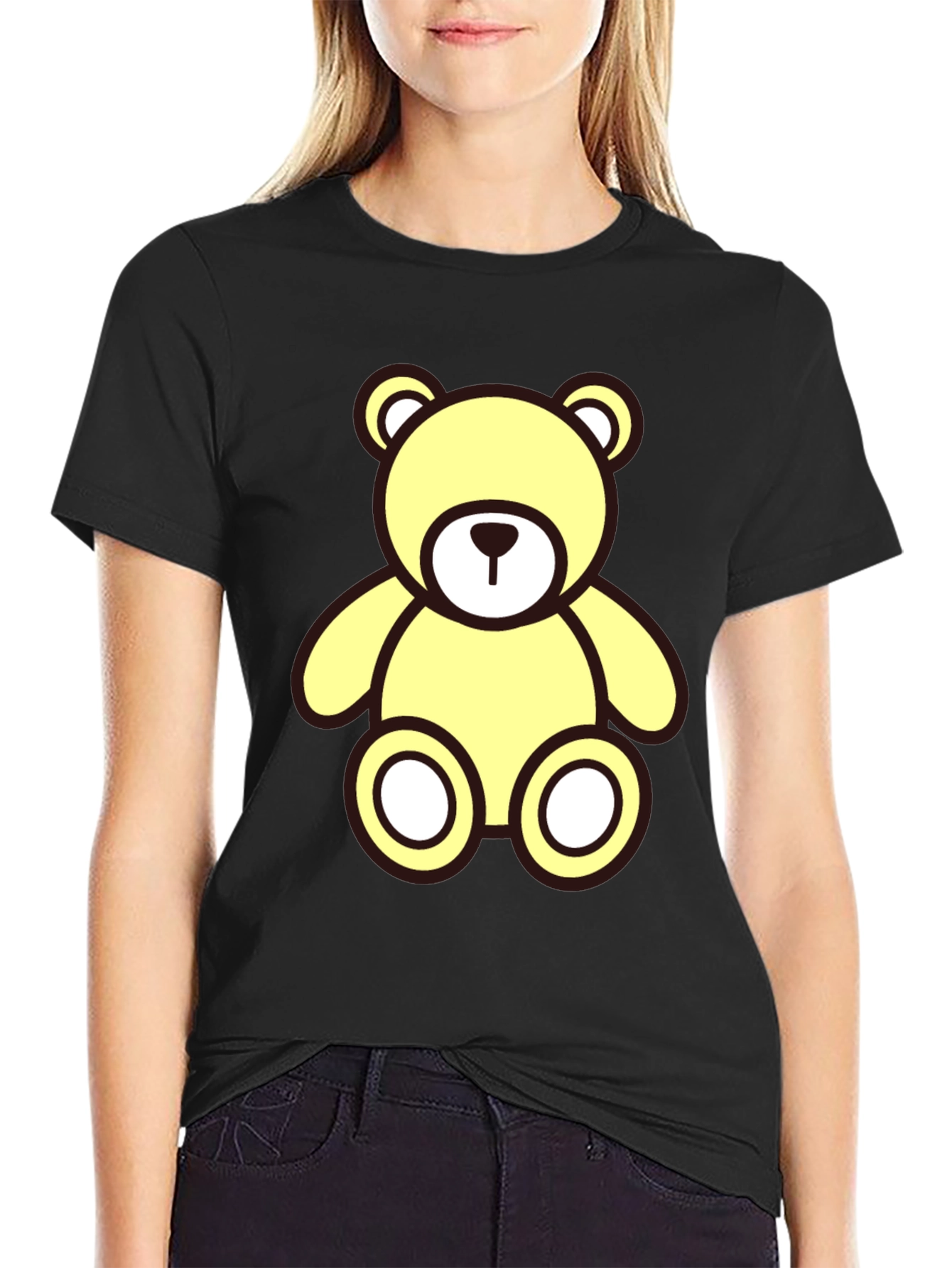 Cute Yellow Teddy Bear Graphic T-Shirt - Casual Style