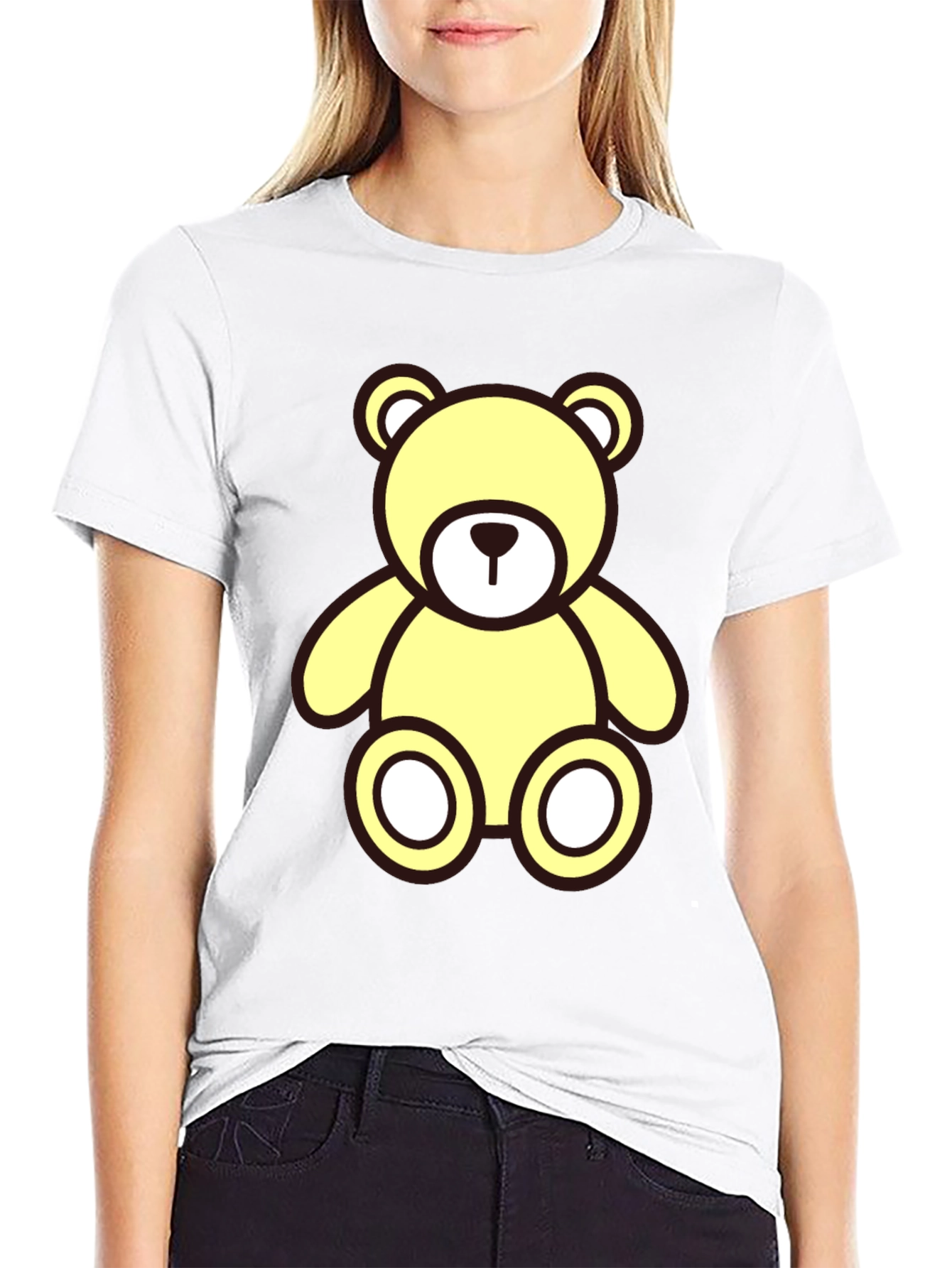 Cute Yellow Teddy Bear Graphic T-Shirt - Casual Style