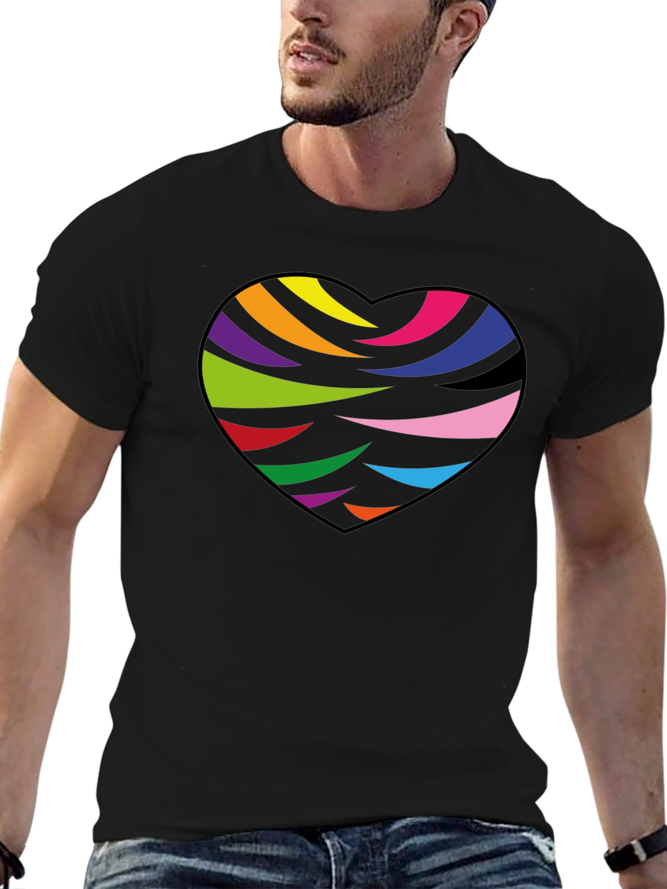 Rainbow Heart Graphic Black T-Shirt