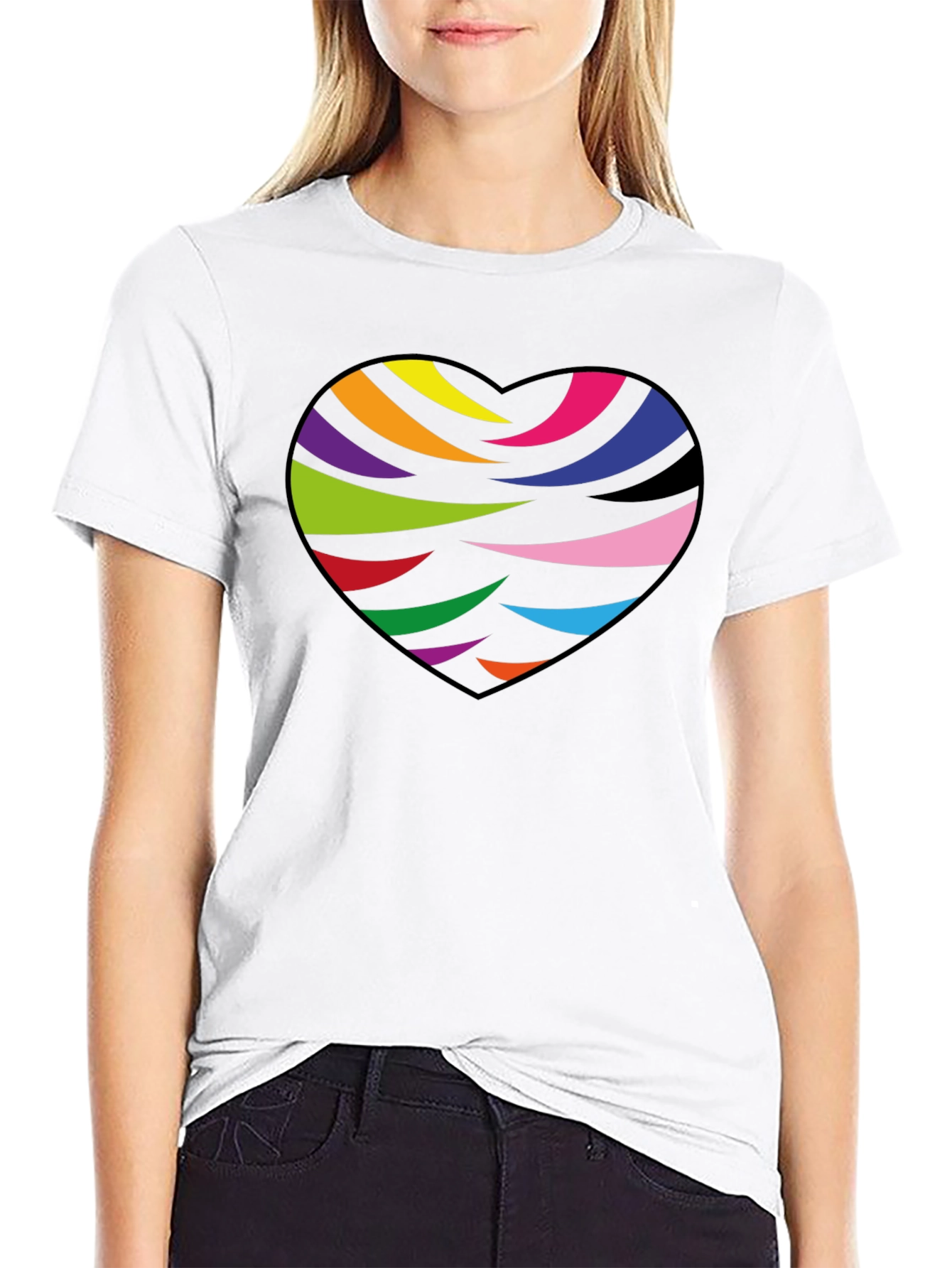 Rainbow Heart Graphic Black T-Shirt
