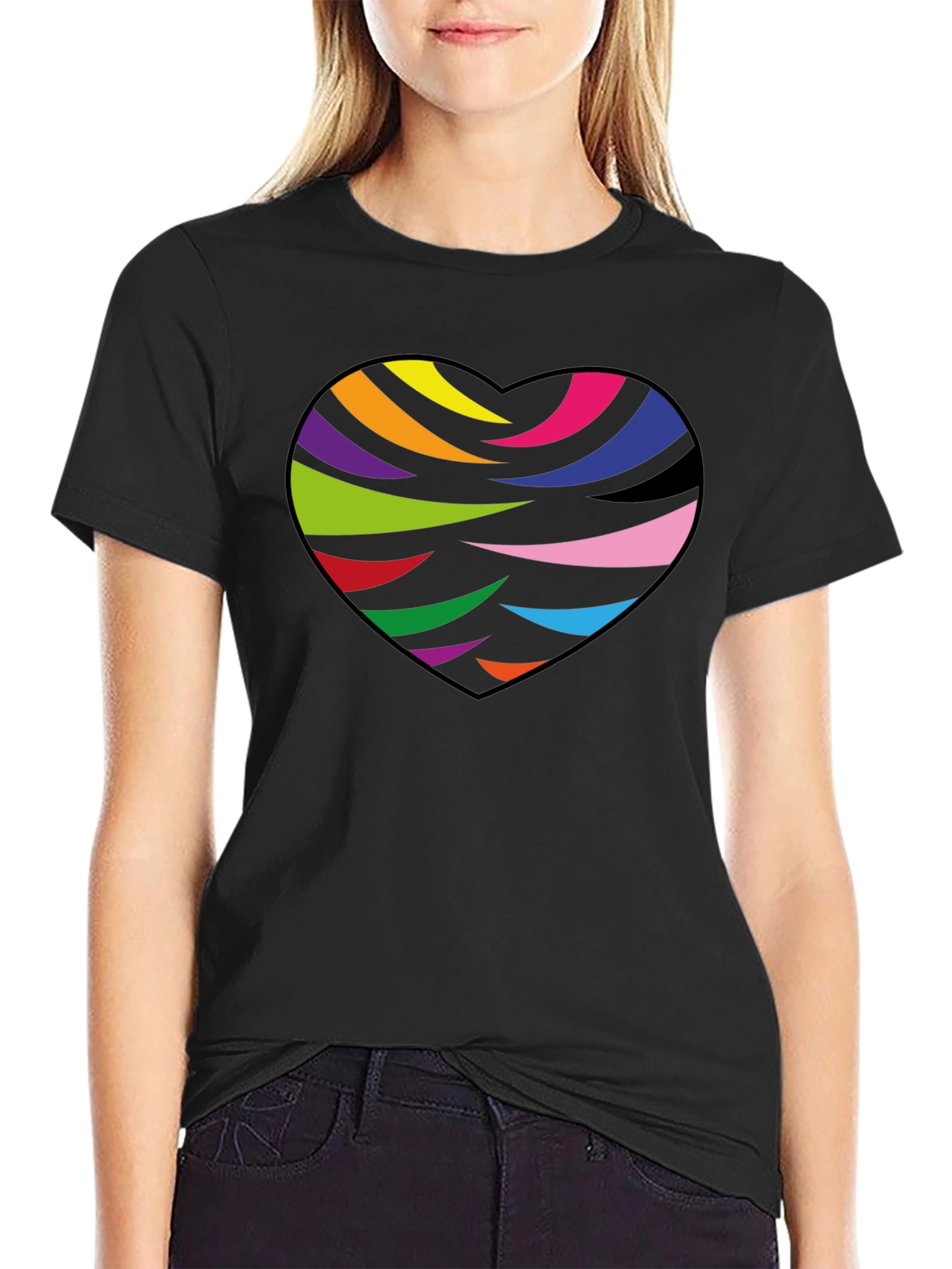 Rainbow Heart Graphic Black T-Shirt