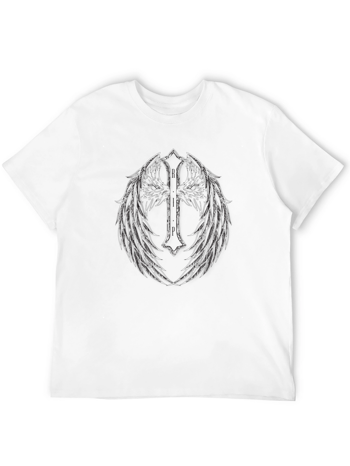 Mens Black Graphic Tee - Winged Cross Design