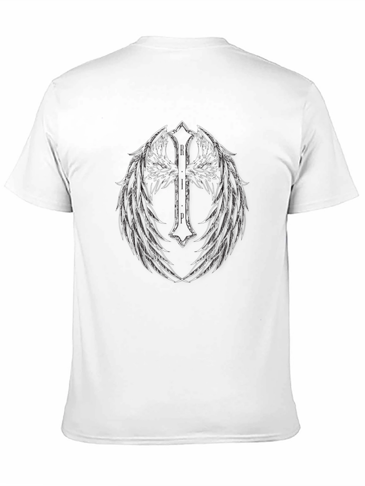 Mens Black Graphic Tee - Winged Cross Design