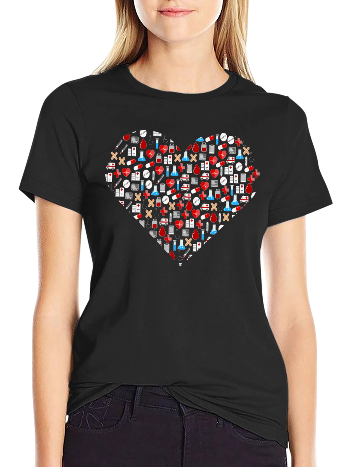 Medical Heart Graphic T-Shirt - Black Cotton Tee