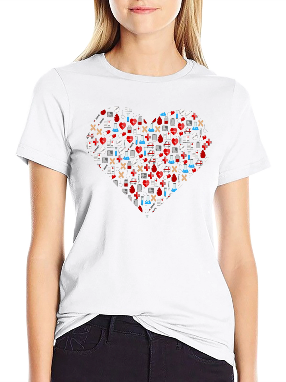 Medical Heart Graphic T-Shirt - Black Cotton Tee
