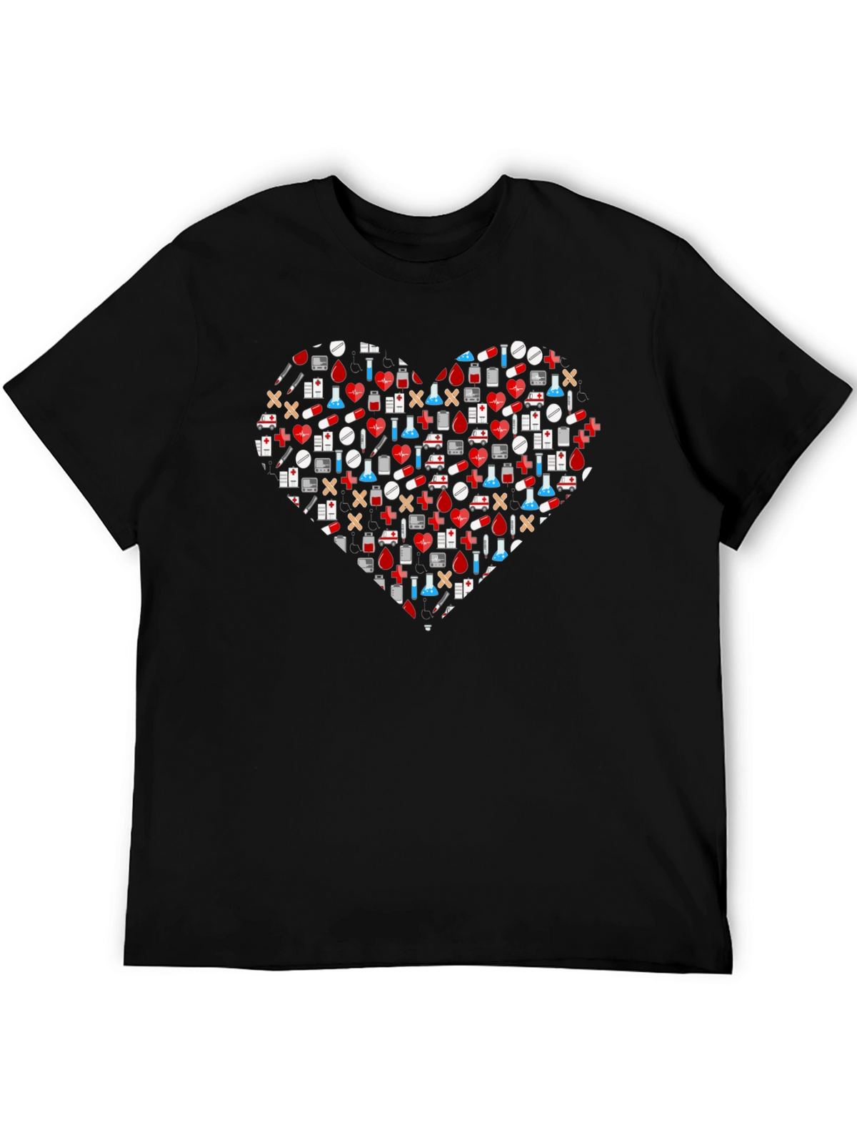 Medical Heart Graphic T-Shirt - Black Cotton Tee