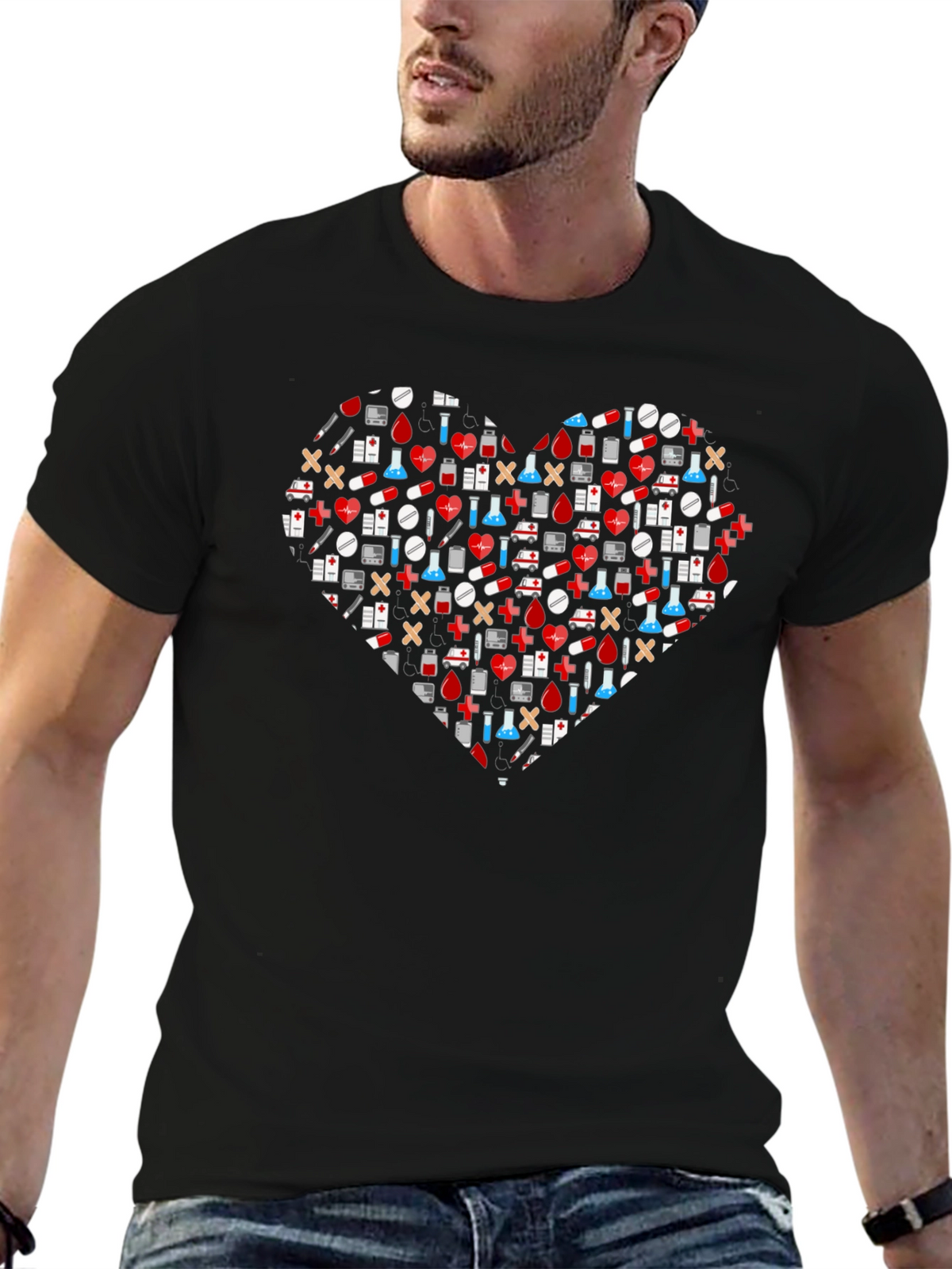 Medical Heart Graphic T-Shirt - Black Cotton Tee