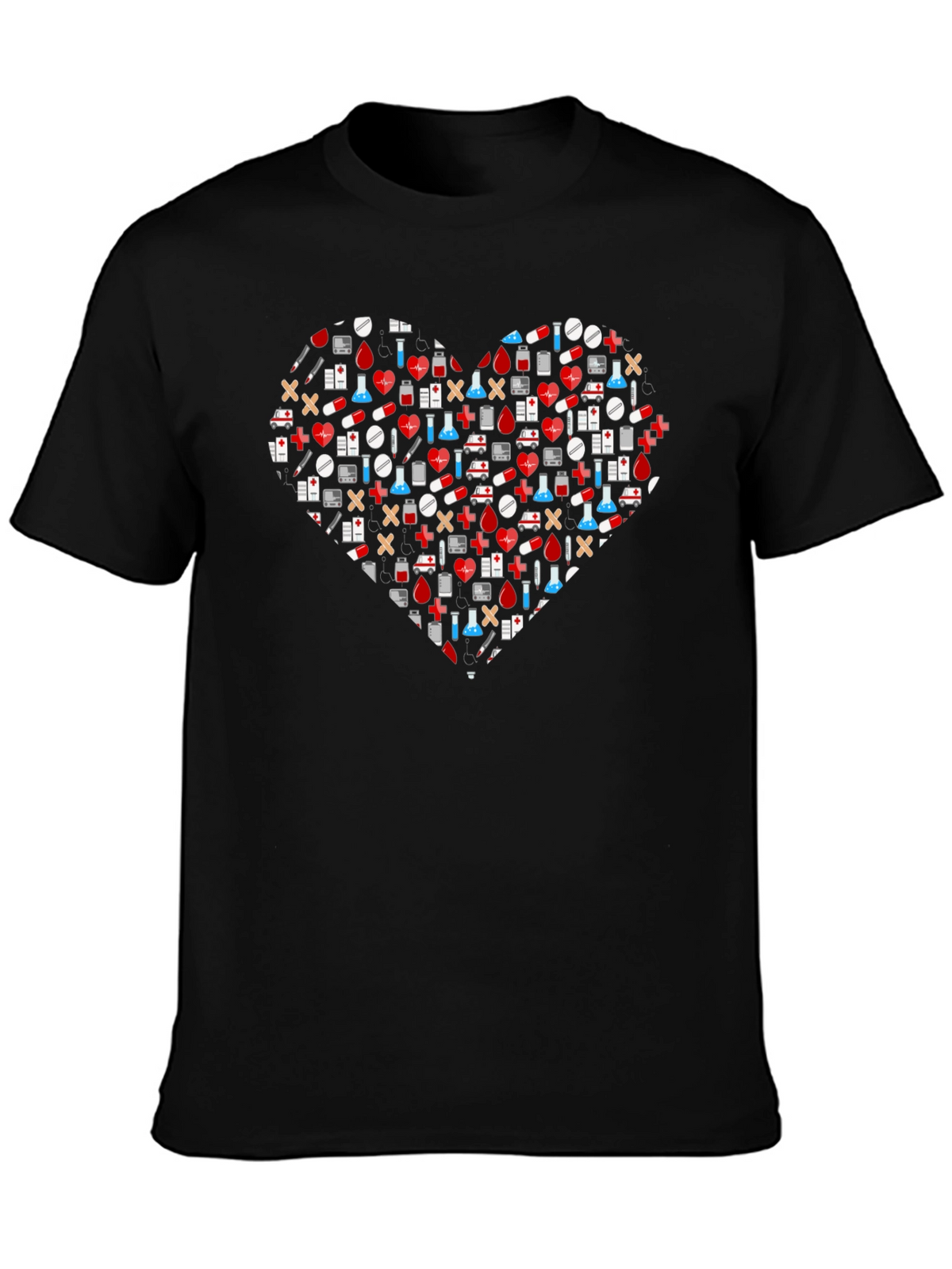 Medical Heart Graphic T-Shirt - Black Cotton Tee