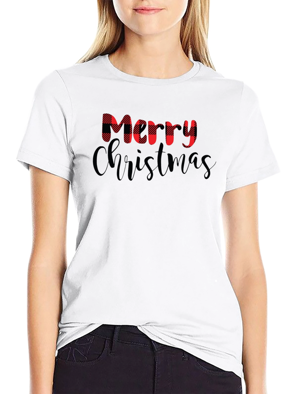 Merry Christmas Plaid Graphic T-Shirt