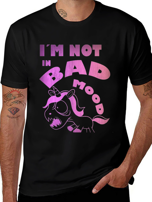 Funny Grumpy Unicorn Black T-Shirt - Im Not in Bad Mood!