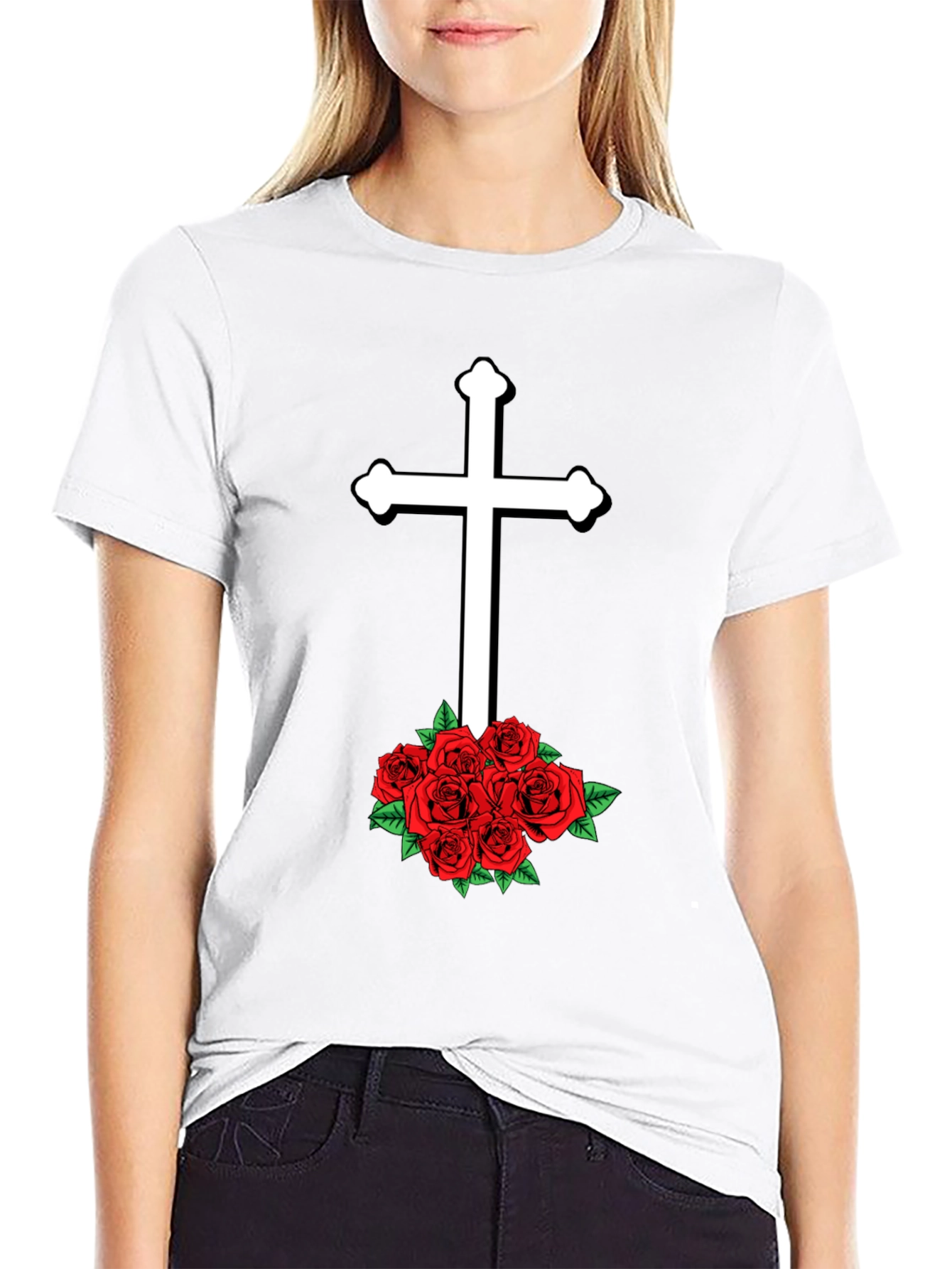 Cross & Roses Graphic T-Shirt